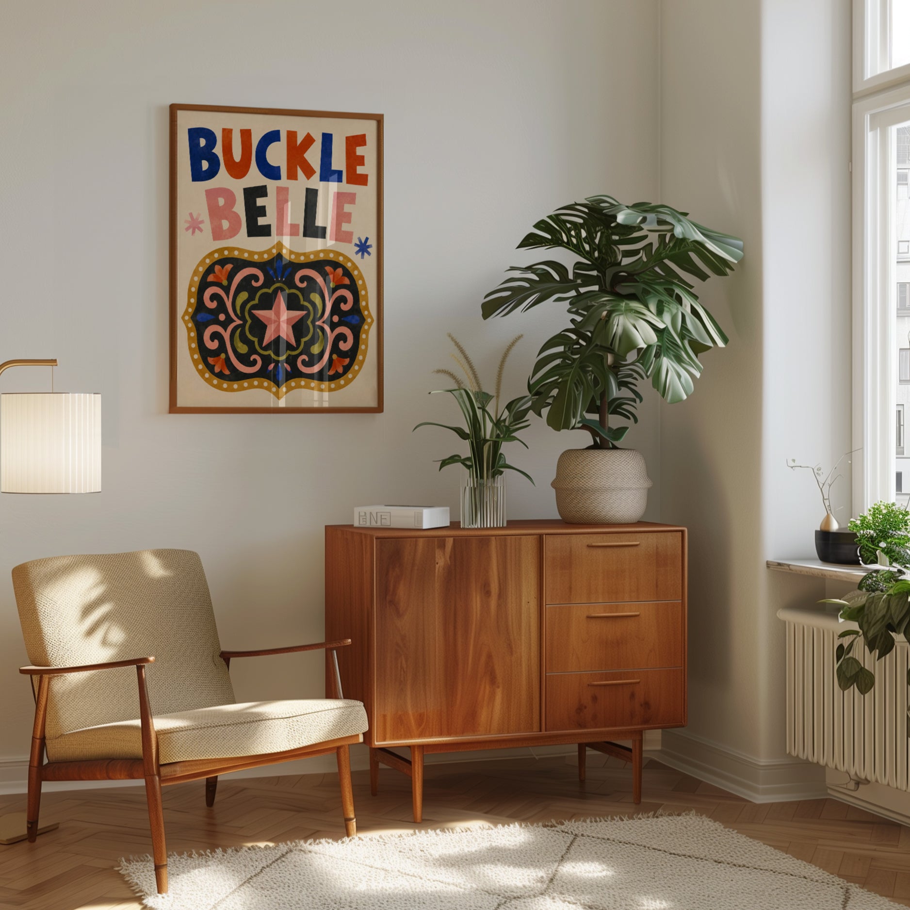 Buckle Belle Typography Poster: Folk Art Western Design - interior