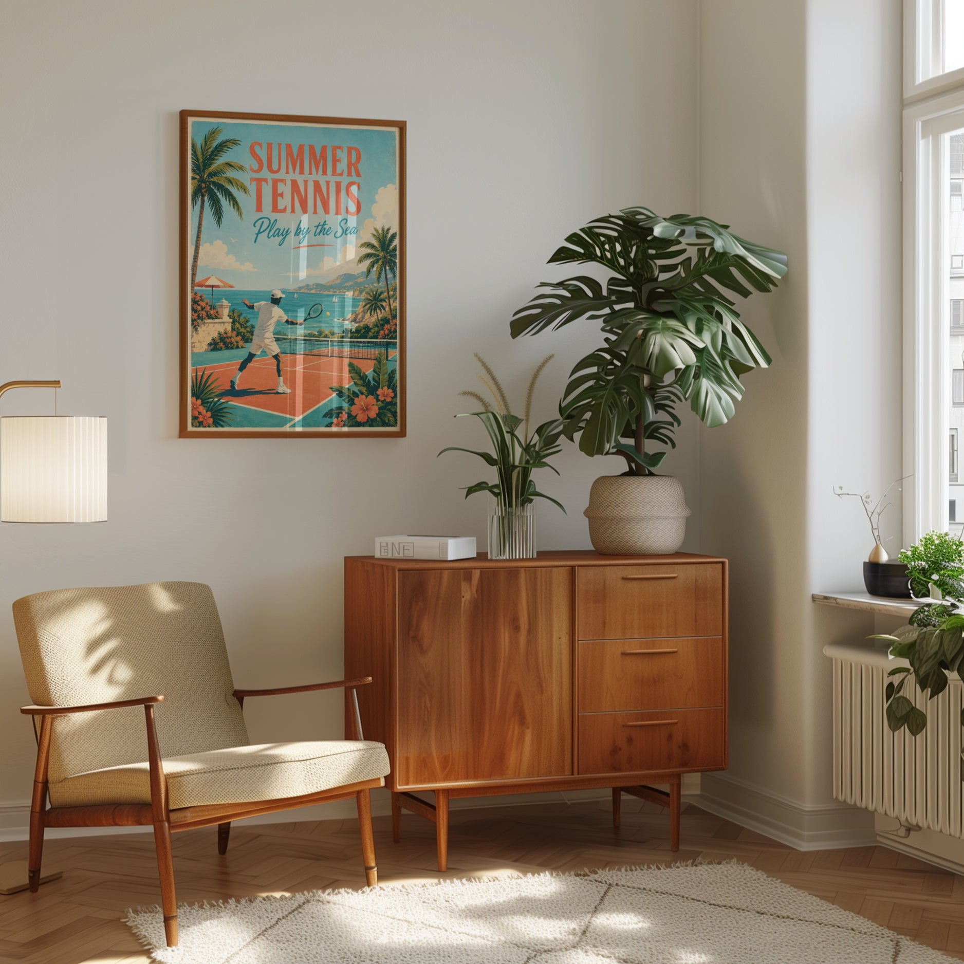 Summer Tennis Poster: Vintage Coastal Sports Wall Art - interior
