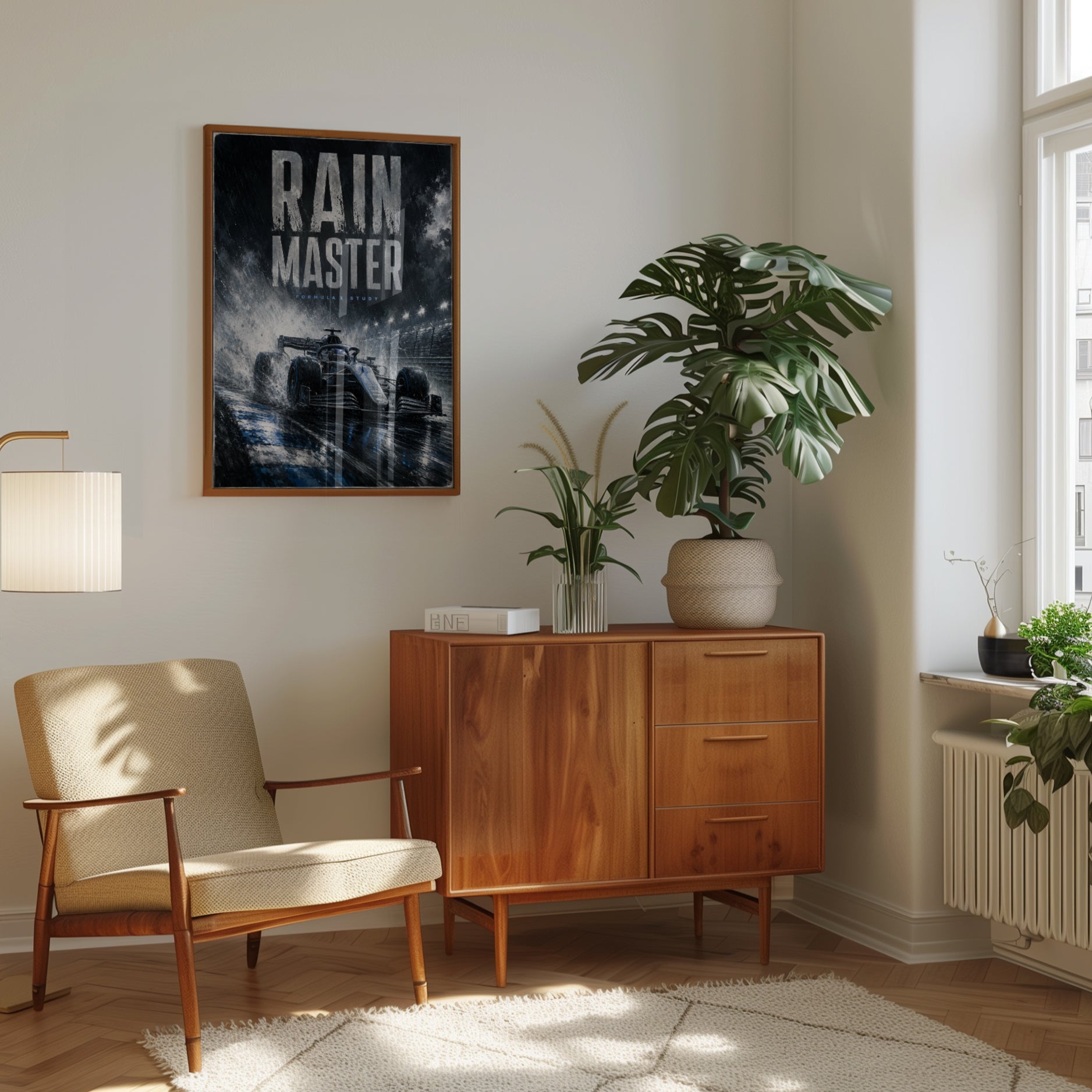 Formula 1 Rain Racing Poster: Dark Blue Motorsport Wall Art - interior