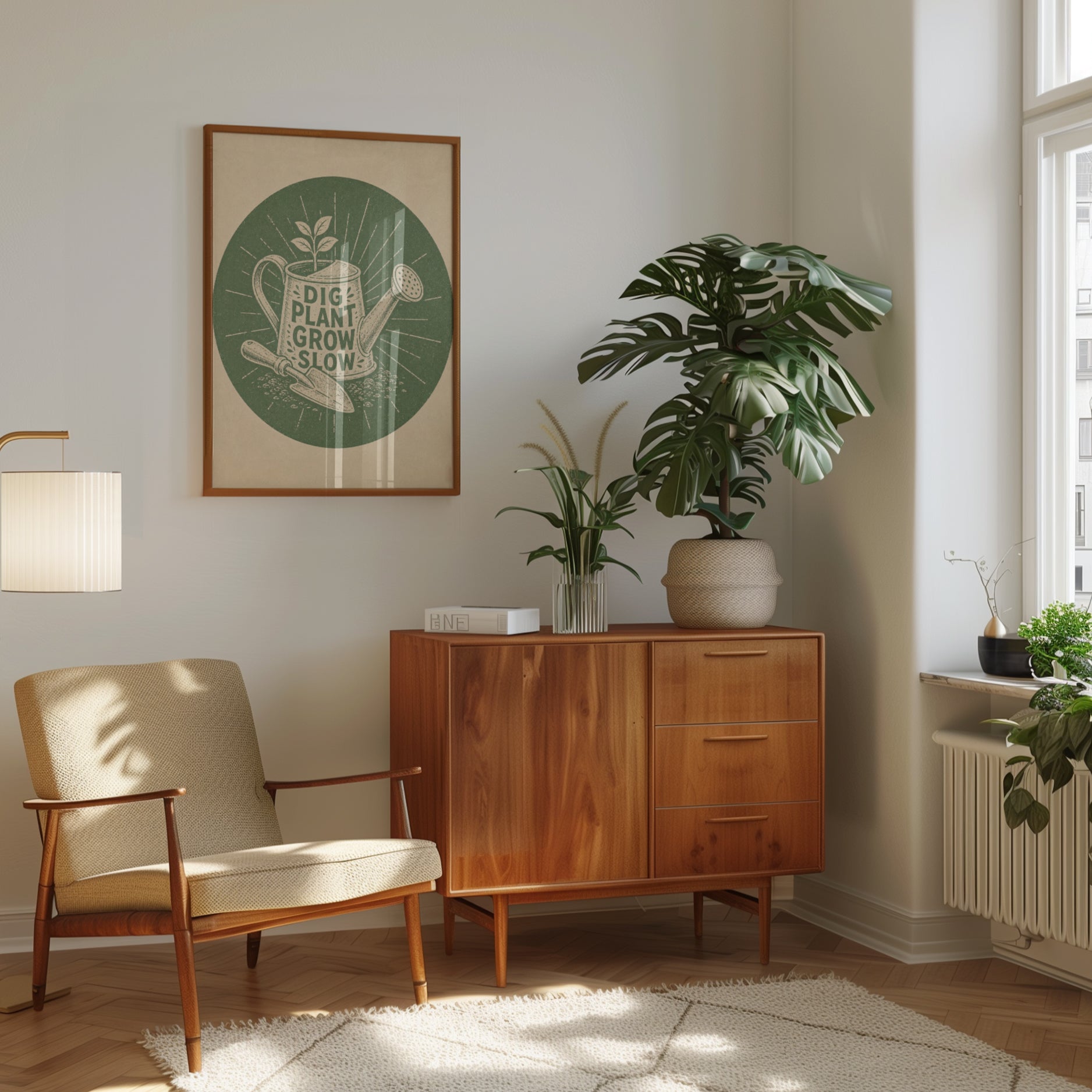 Dig Plant Grow Slow Poster: Vintage Gardening Art Print - interior