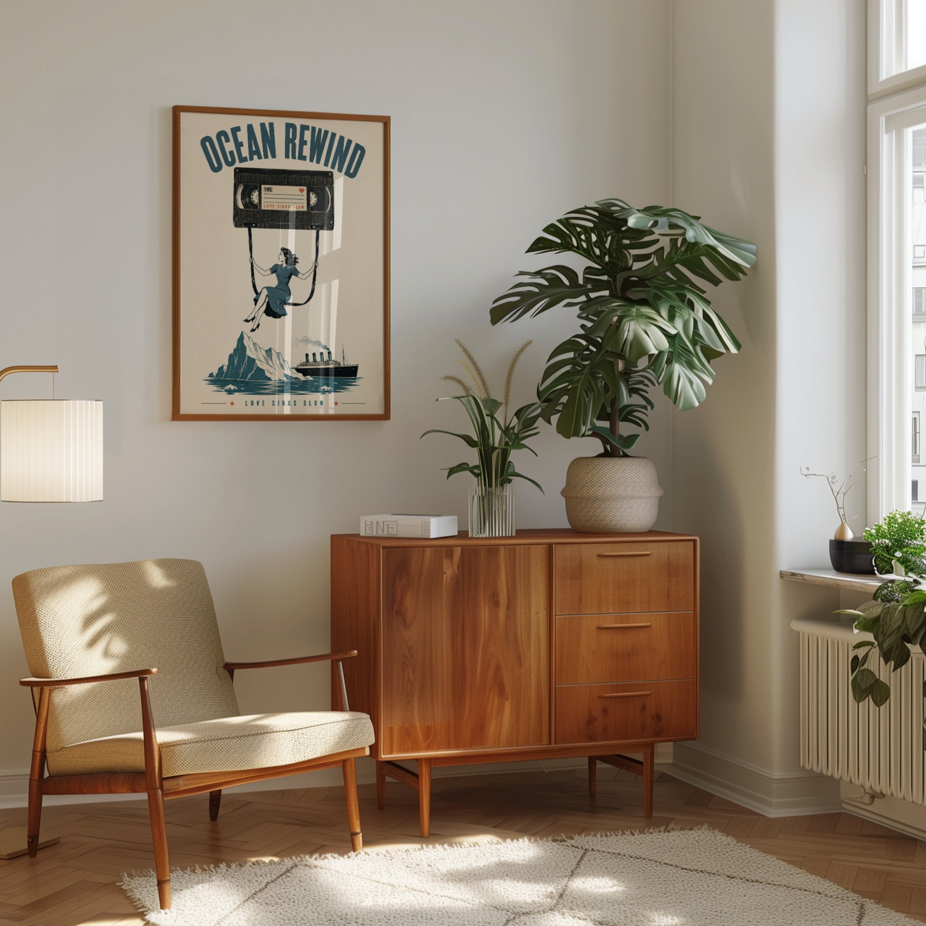 Ocean Rewind Retro Cassette Art Print: Vintage Nostalgia Design - interior