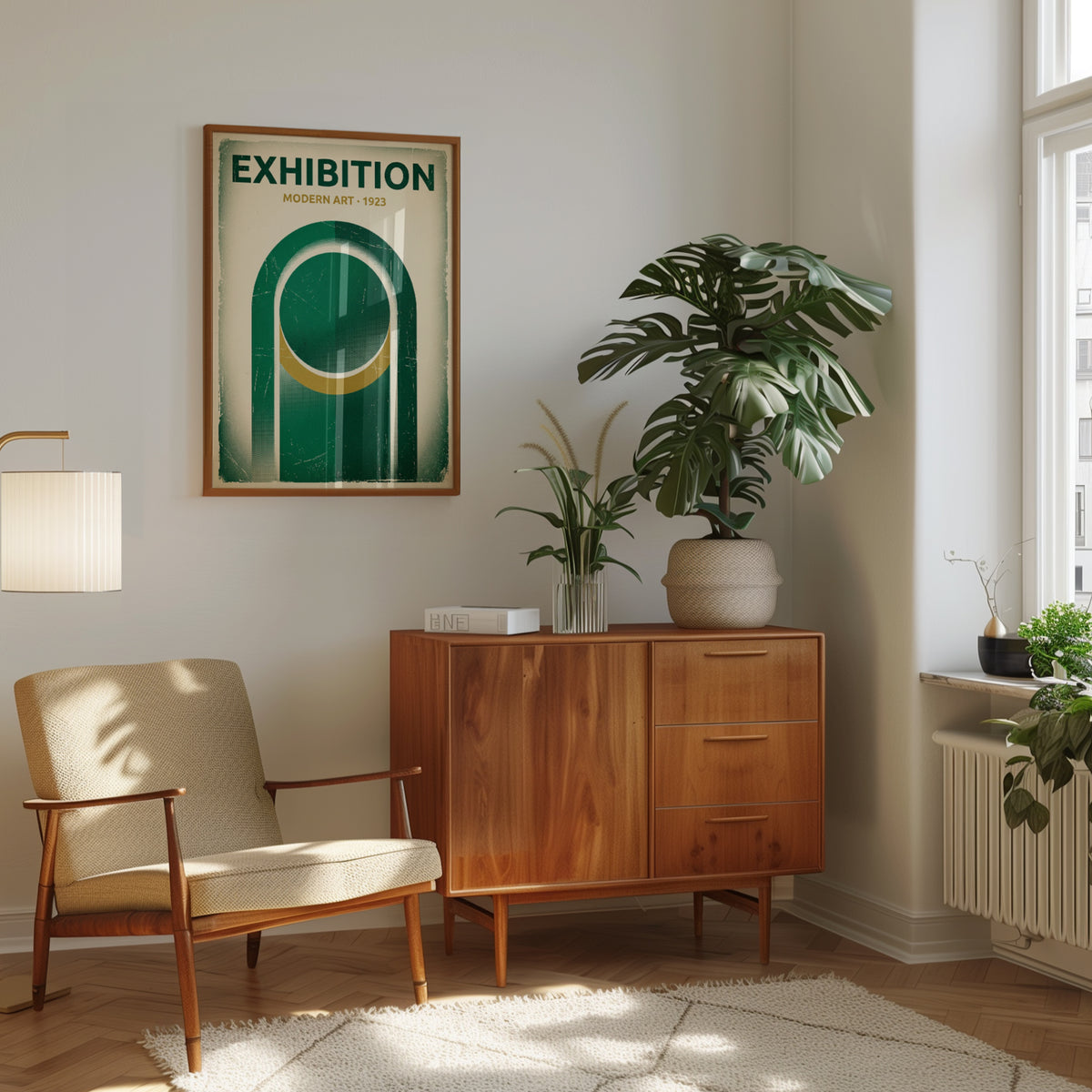 Modern Art Exhibition Poster: Geometric Green Gold Design 1923 - interior