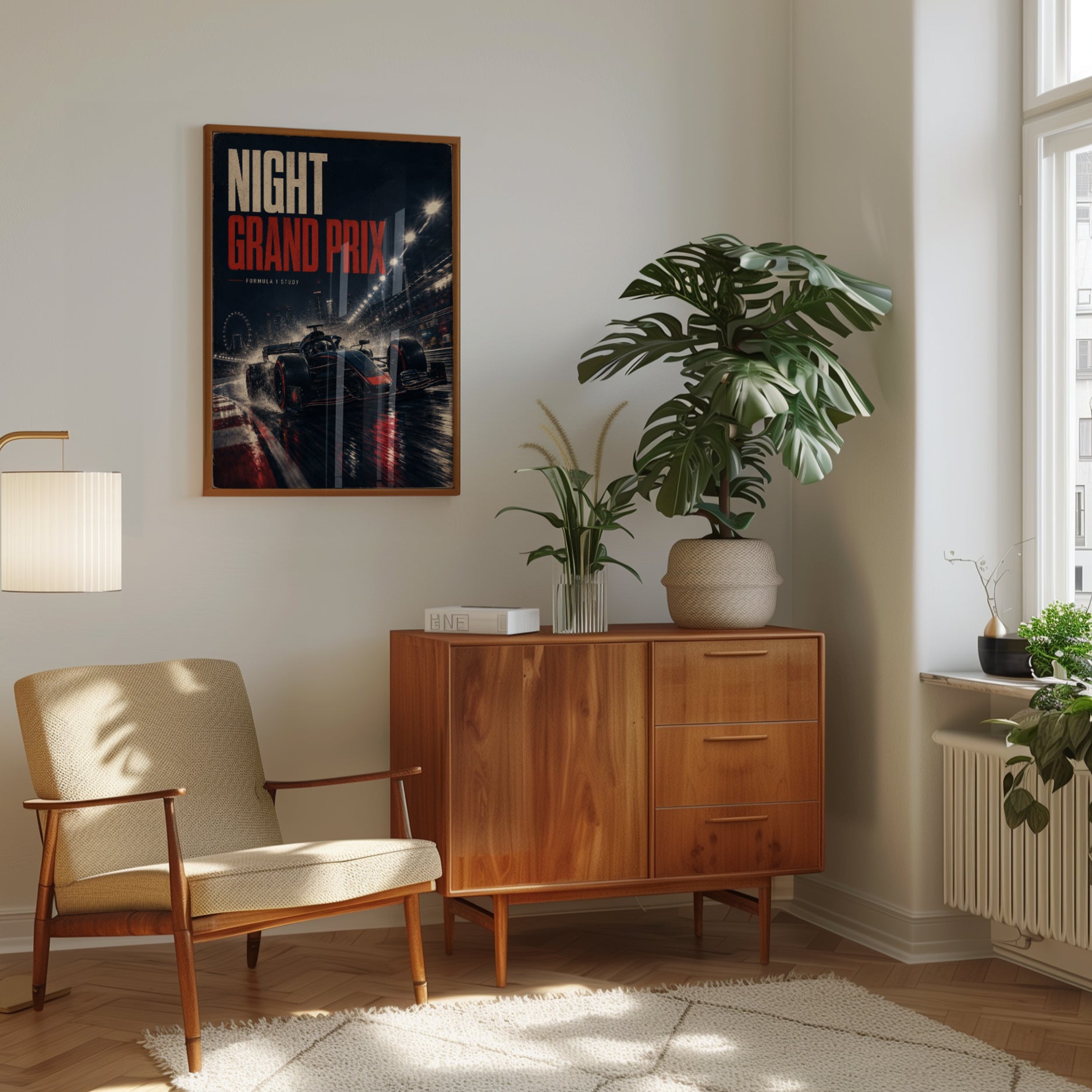 Night Grand Prix Art Print: Formula 1 Racing Through City Streets - interior