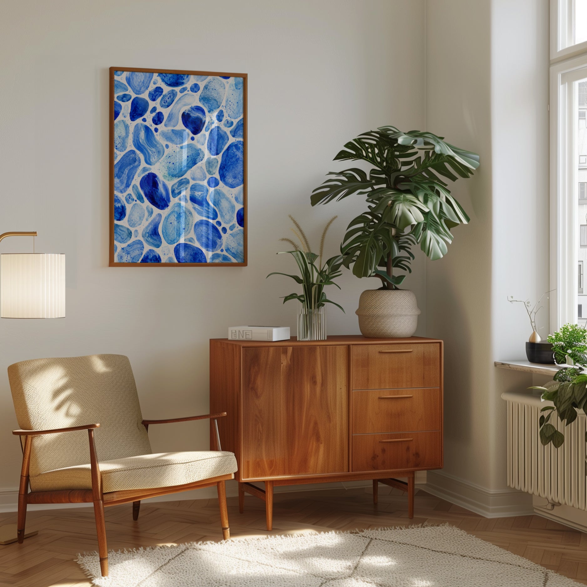 Blue Abstract Pebbles Print – Organic Stone Art - interior