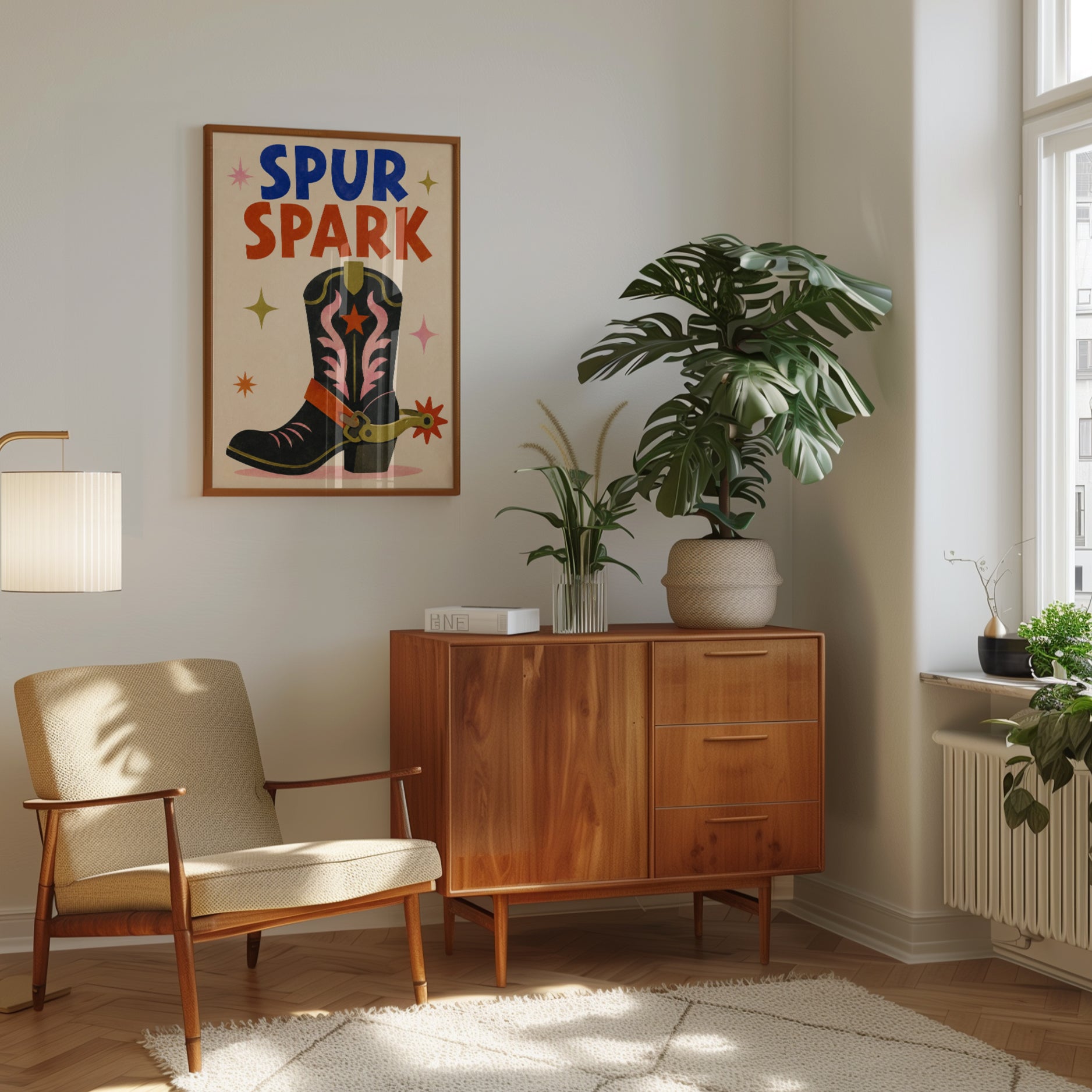 Spur Spark Cowboy Boot Print: Retro Western Typography Poster - interior