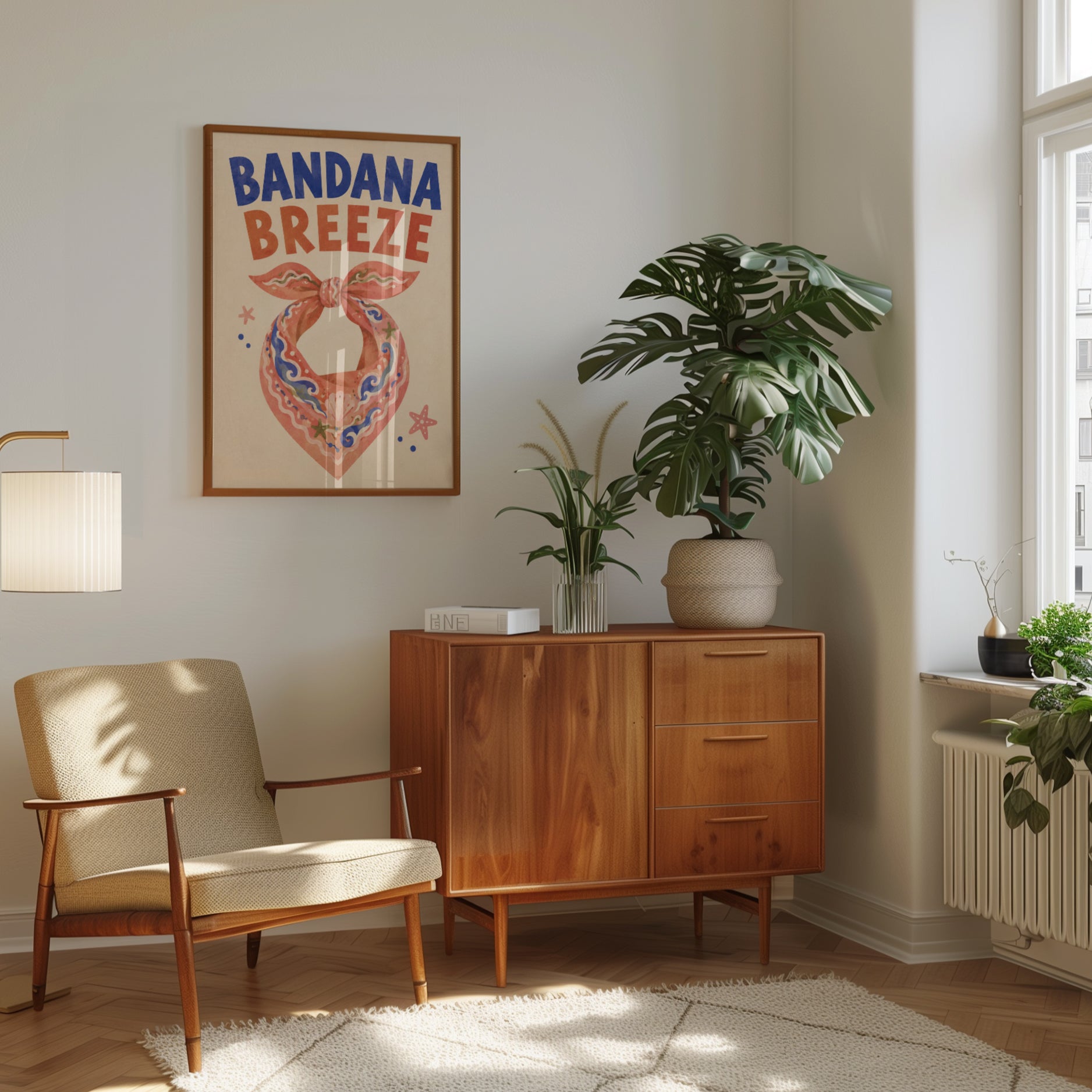 Bandana Breeze Print: Retro Folk Art with Coastal Motifs - interior