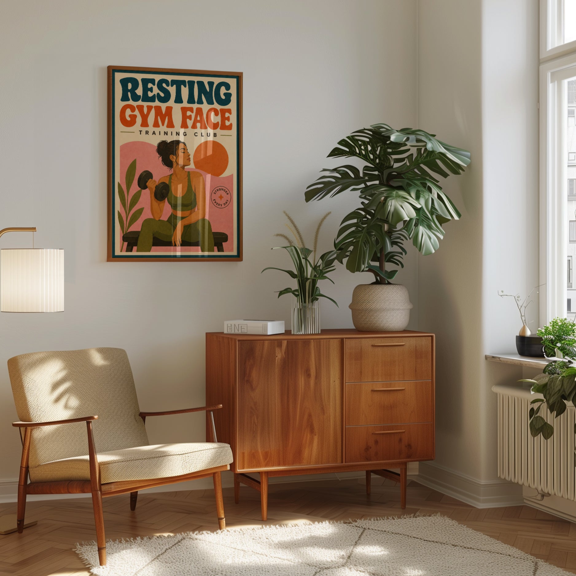 Resting Gym Face Poster: Retro Fitness Training Wall Art - interior