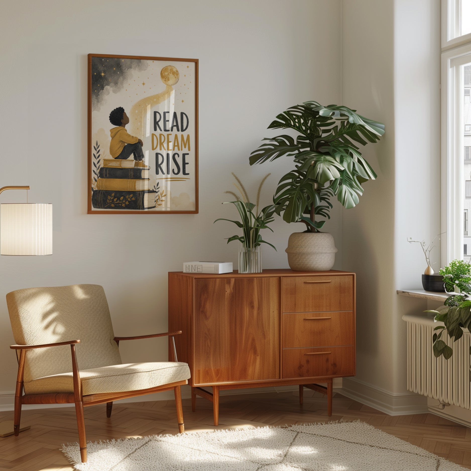 Read Dream Rise Wall Art: Inspirational Book and Moon Print - interior
