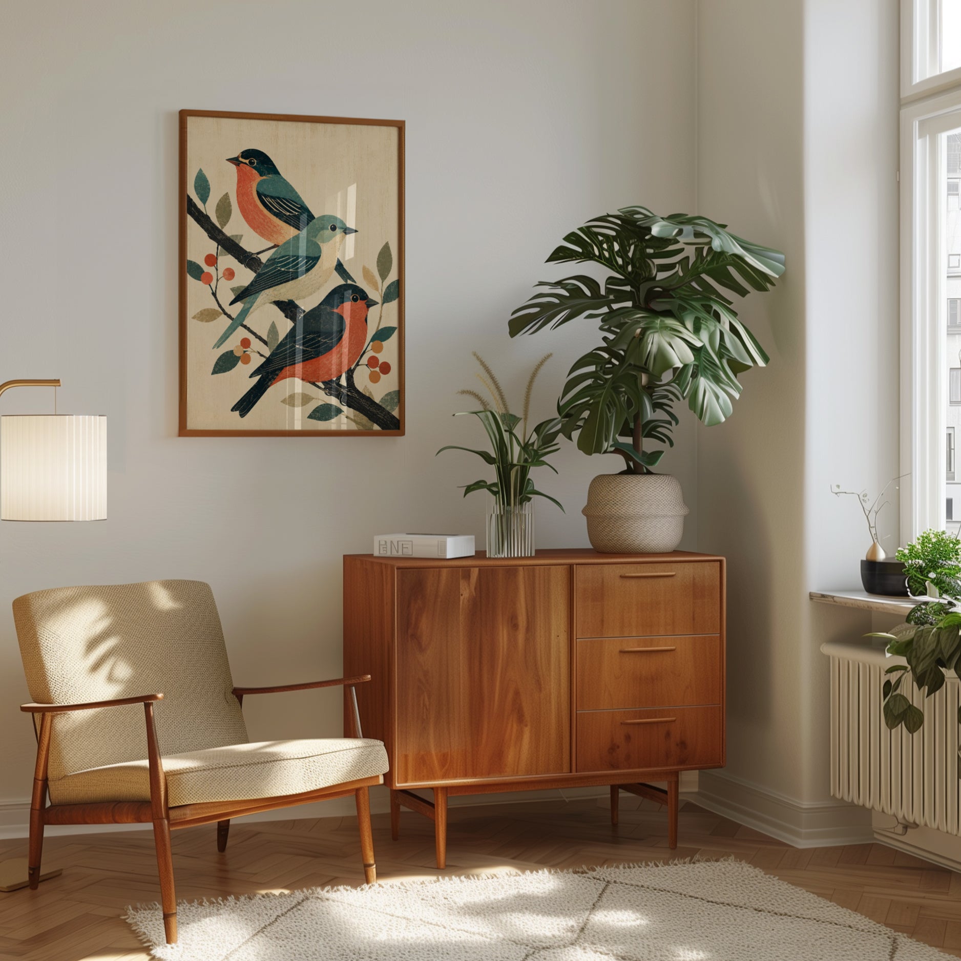 Vintage Songbirds Art Print: Mid-Century Modern Bird Illustration - interior