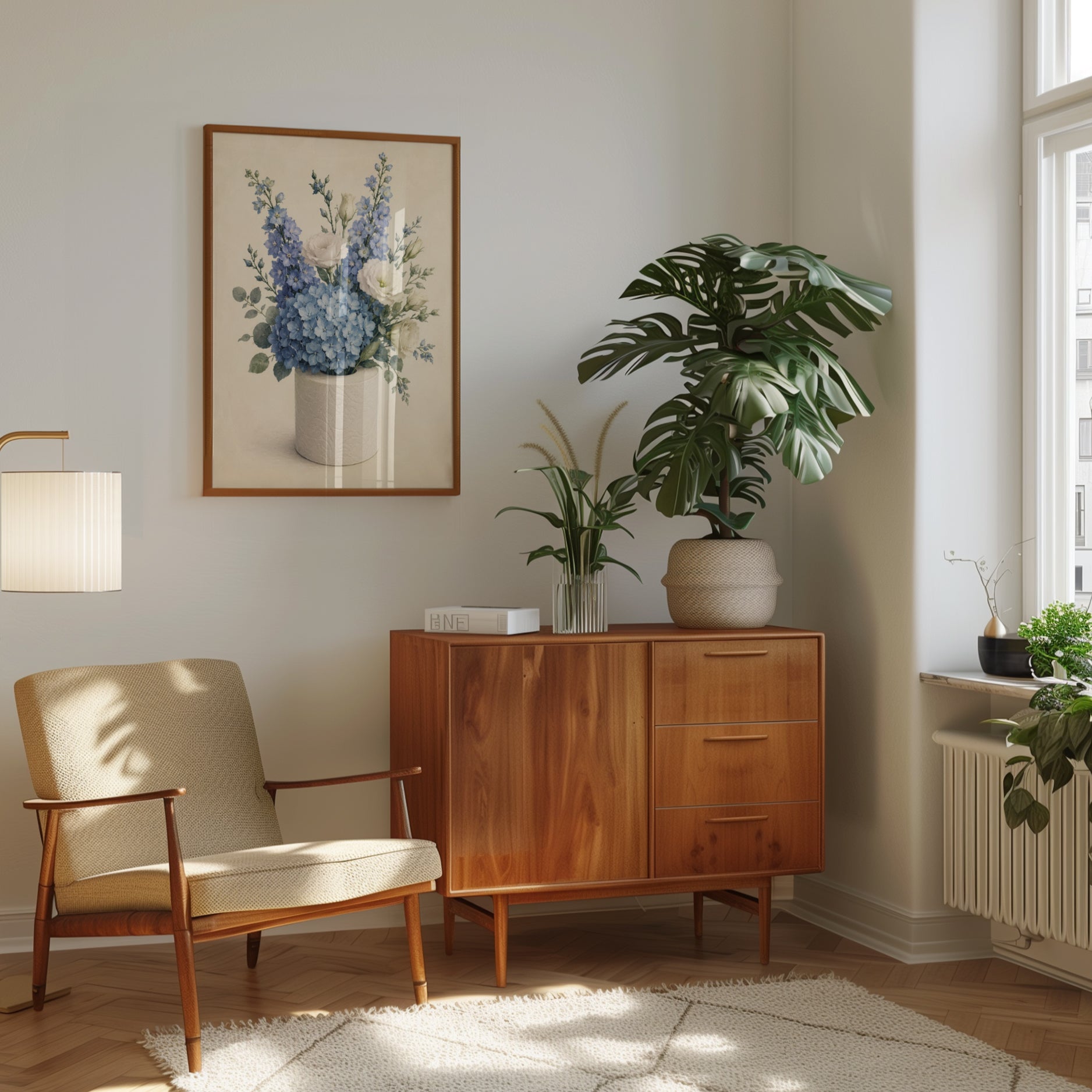 Blue Hydrangea Floral Arrangement: Watercolor Botanical Art Print - interior