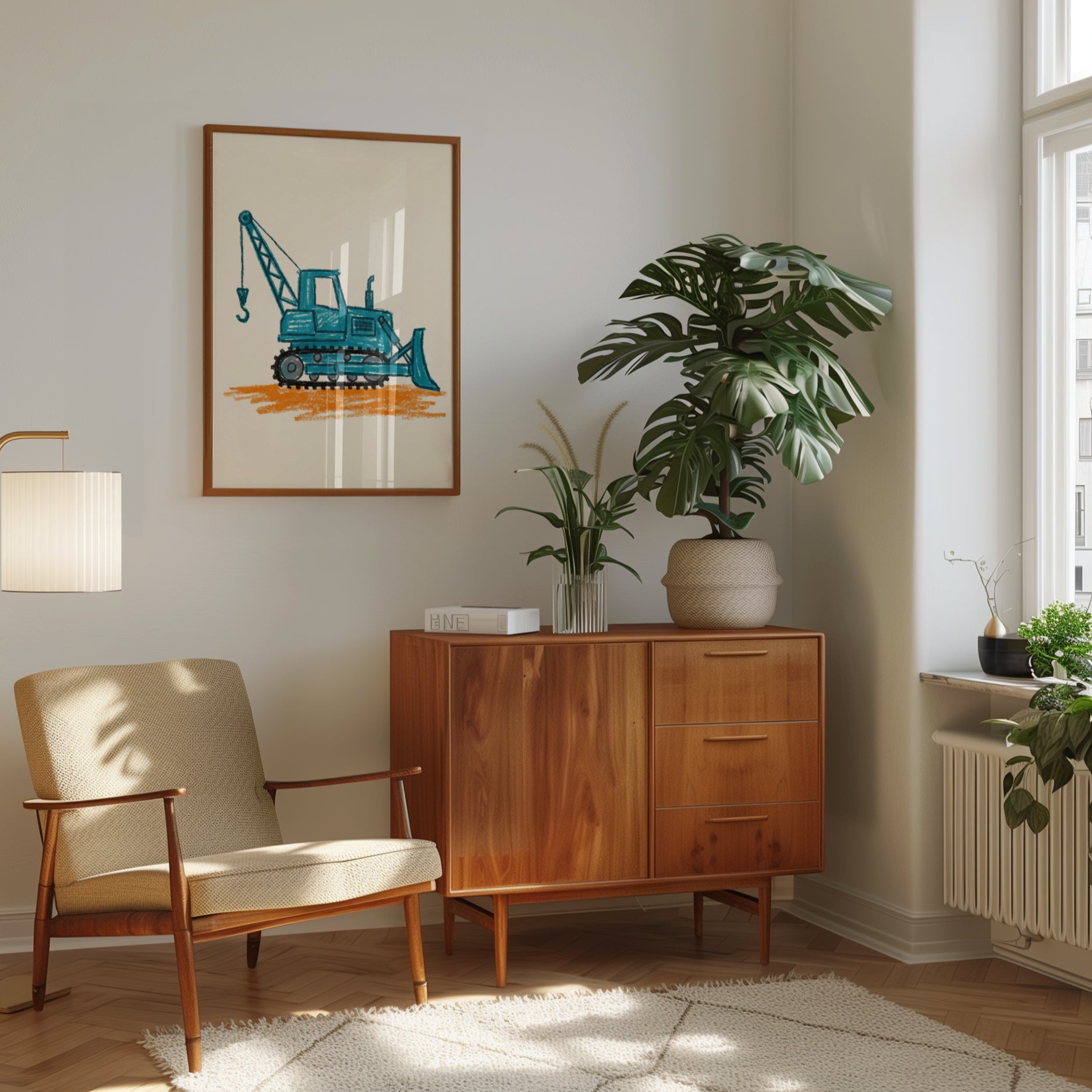 Construction Truck Wall Art – Crane Nursery Print - interior