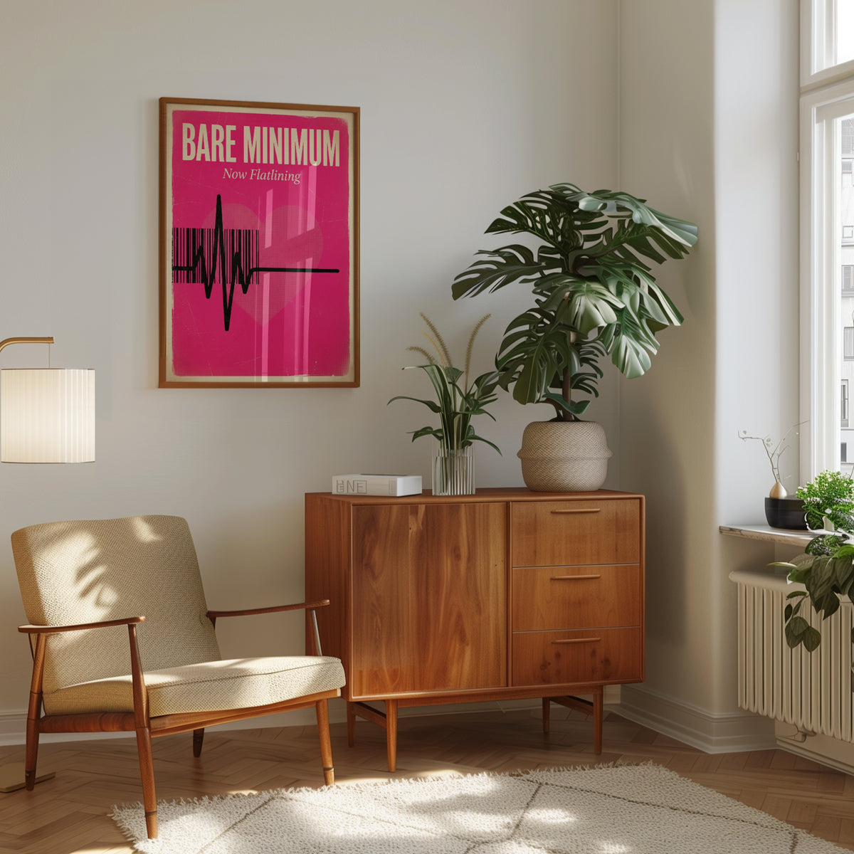 Bare Minimum Poster: Retro Pink Heartbeat Barcode Art Print - interior