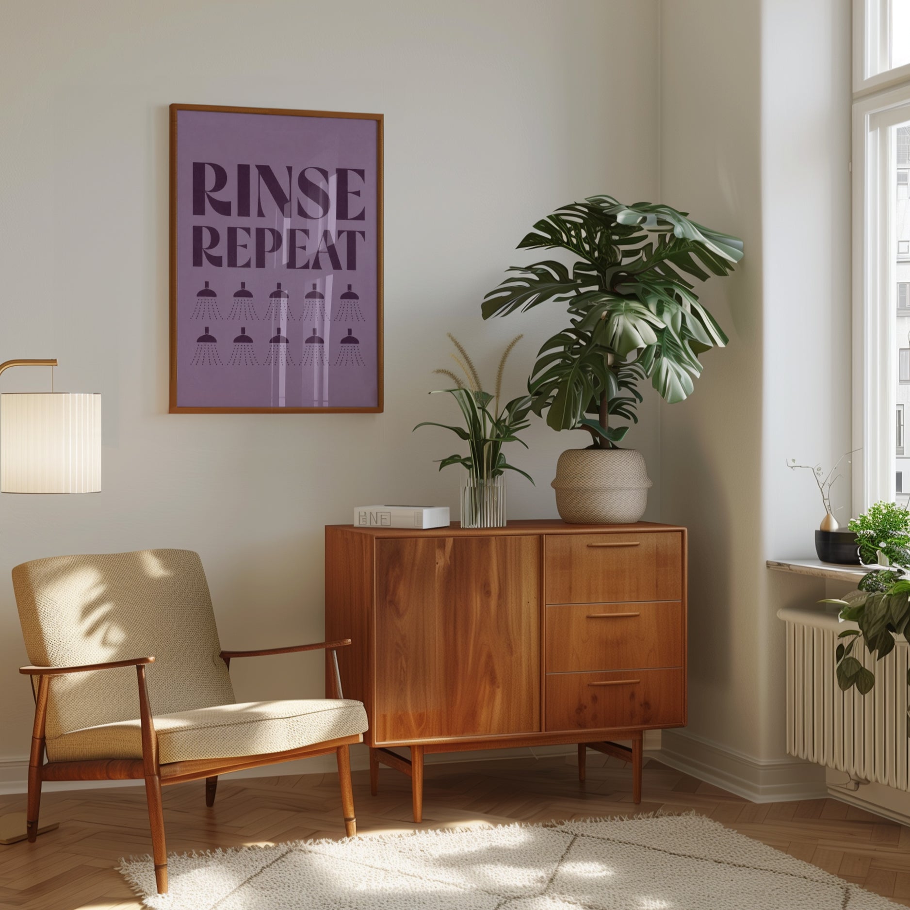 Retro Bathroom Print – Rinse Repeat Typography - interior