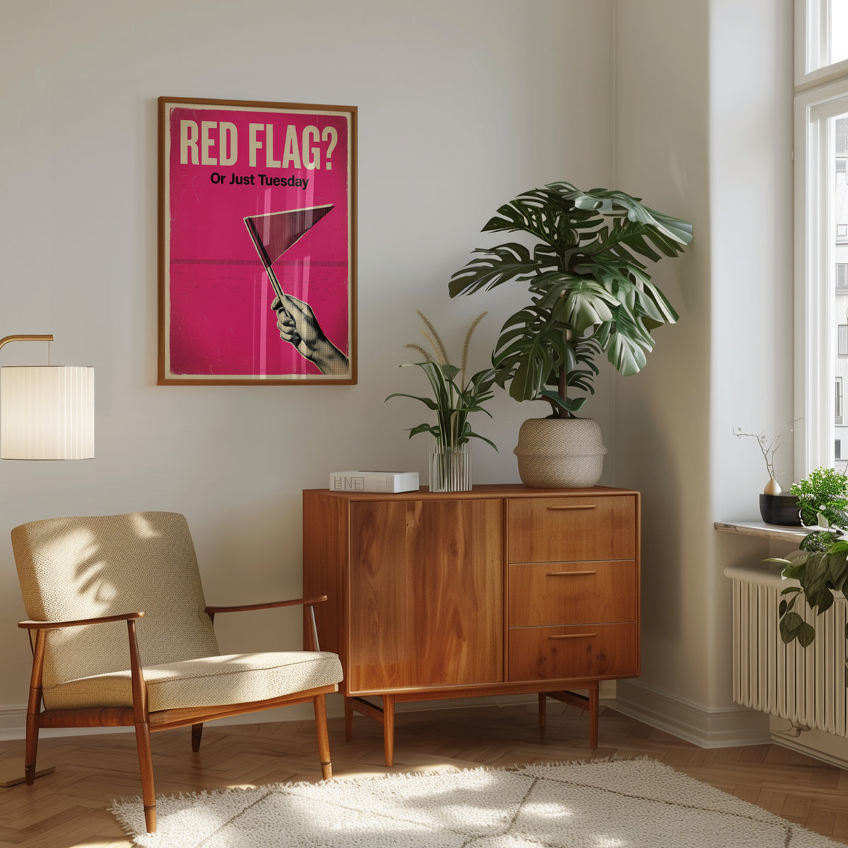 Red Flag or Just Tuesday Poster: Retro Pink Humor Wall Art - interior