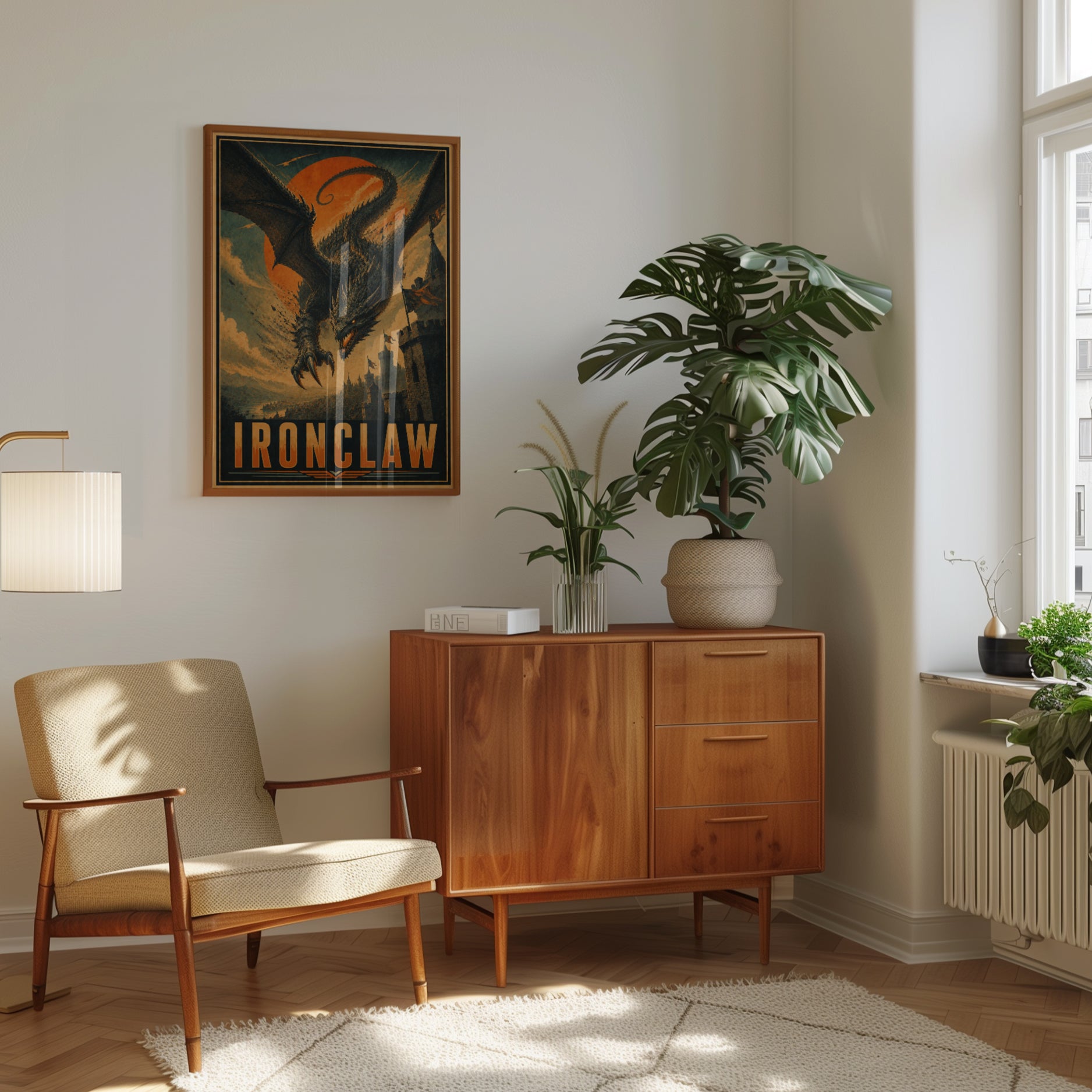 Vintage Dragon Castle Poster: Fantasy Art Deco Wall Art - interior