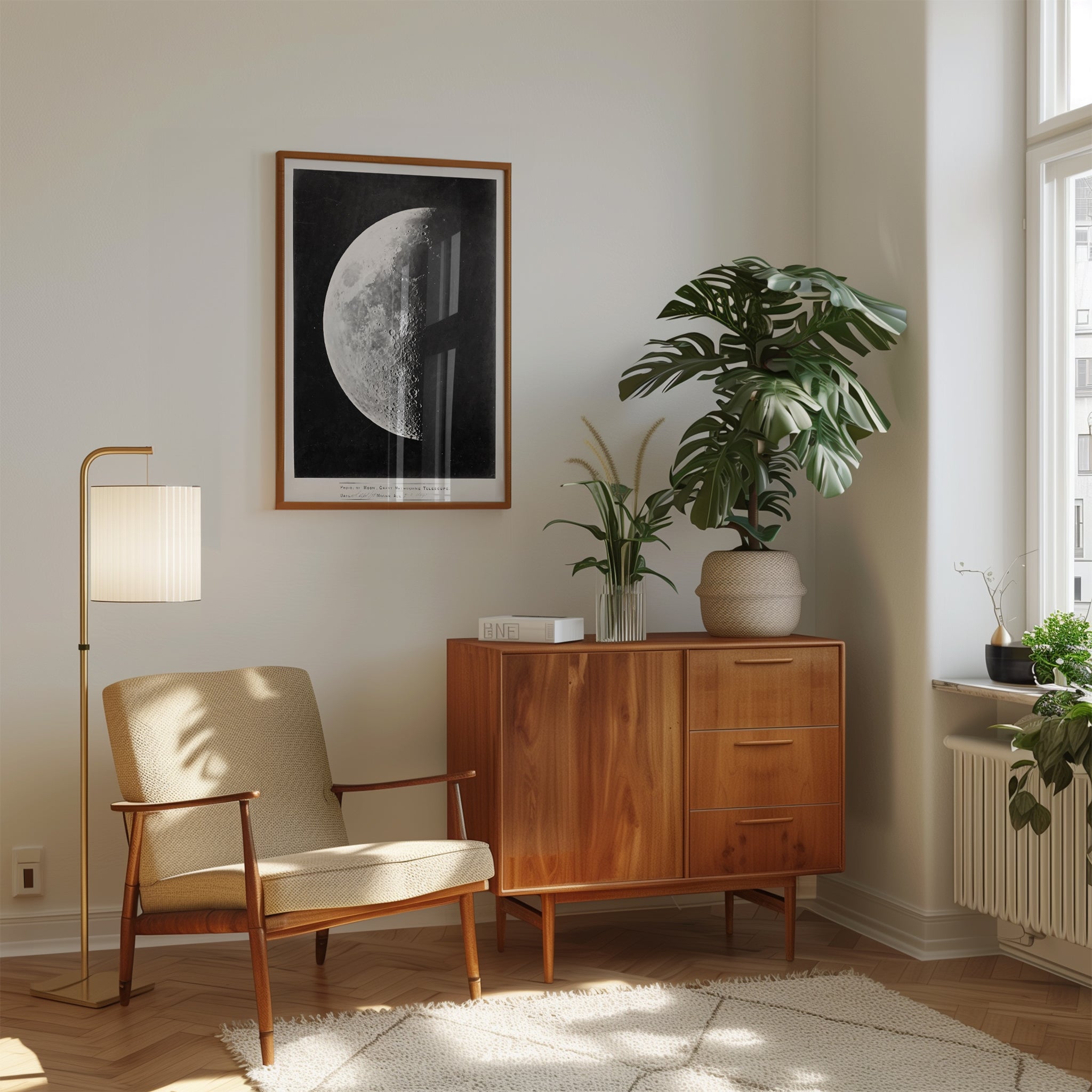 Lunar Crescent Moon Print: Victorian Science Poster (Black & White) - interior