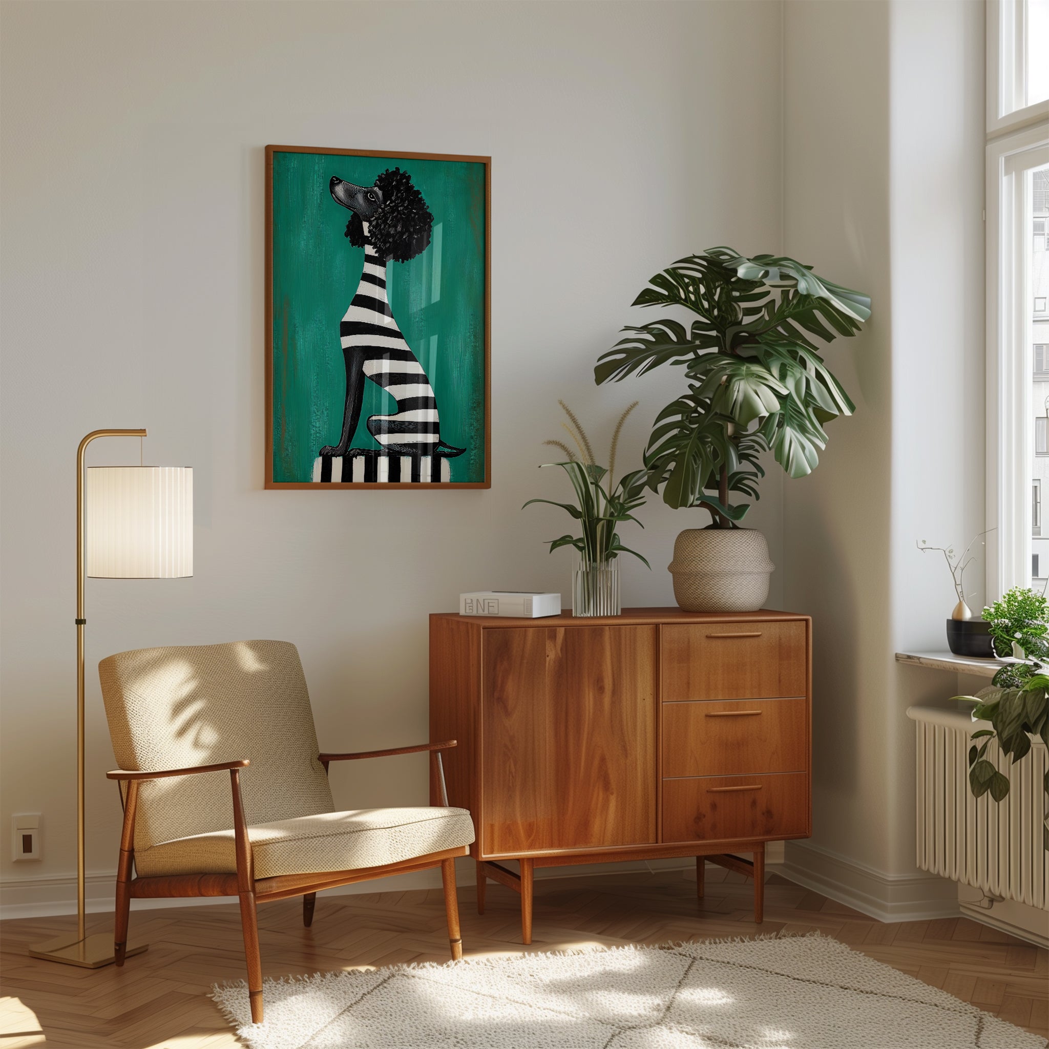 Black Poodle Wall Art Print: Striped Shirt - interior
