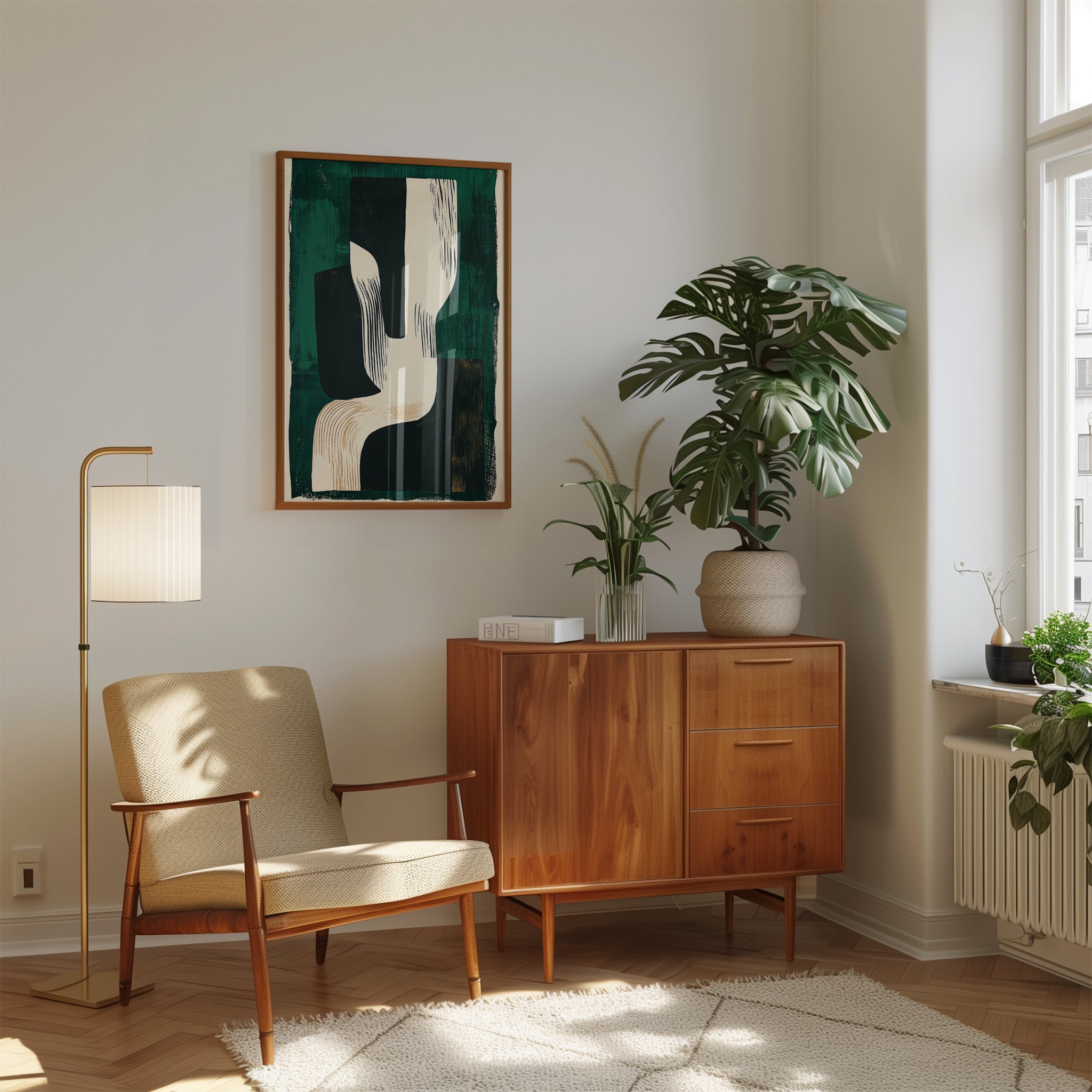 Abstract Wall Art Print: Dark Green Geometric Design - interior