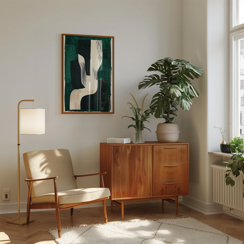Abstract Wall Art Print: Dark Green Geometric Design - interior