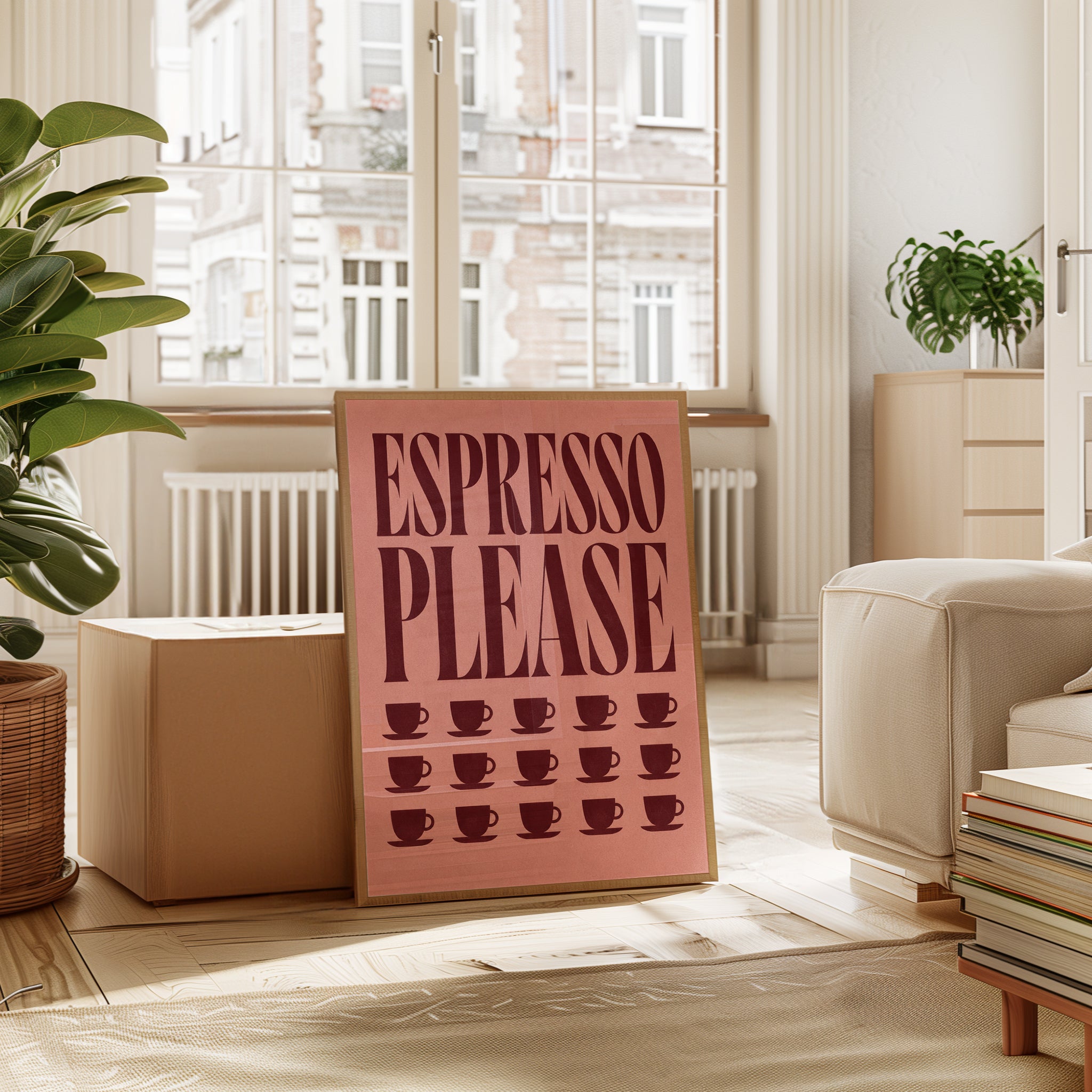 Espresso Please Print: Mid-Century Coffee Art (Pink & Red) - interior