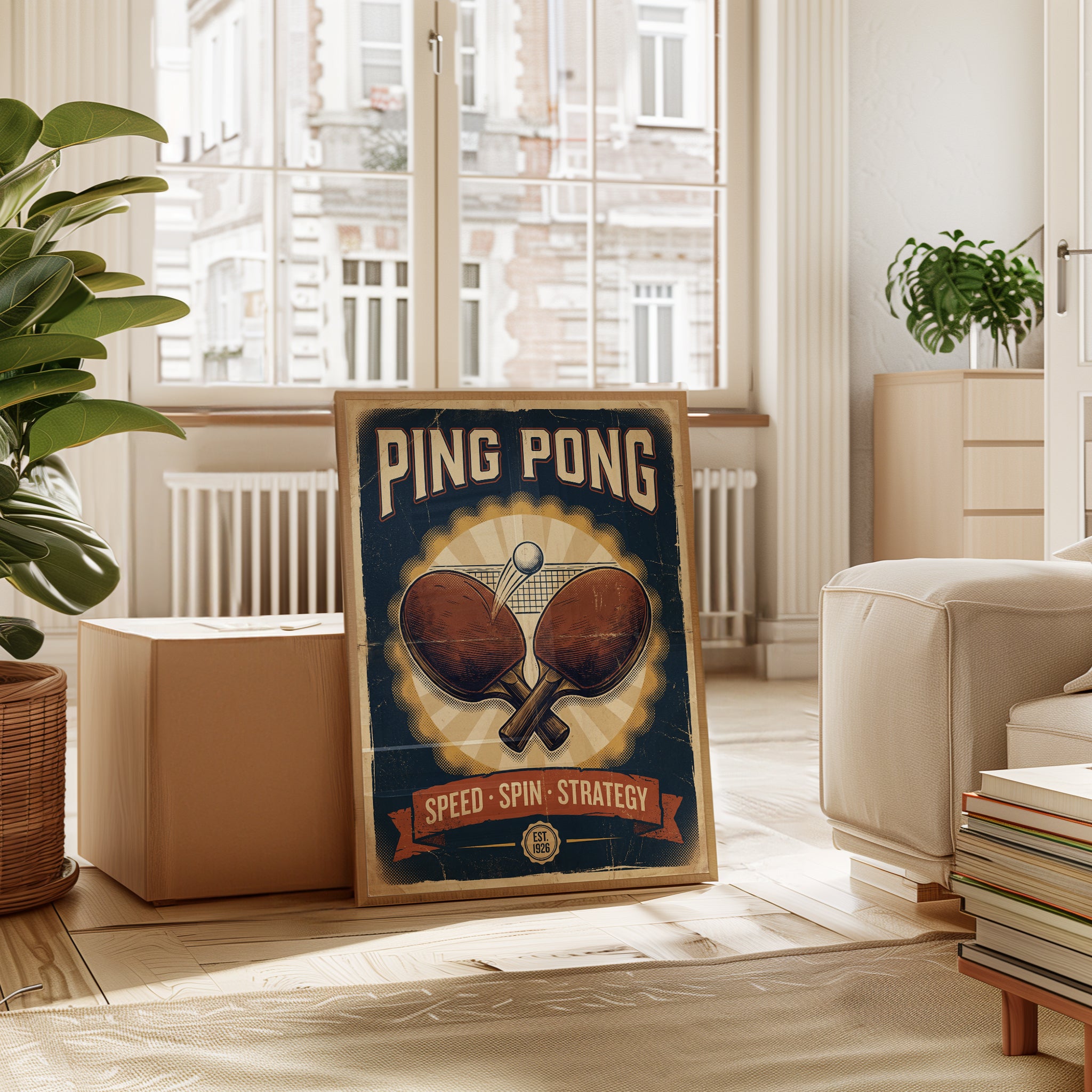 Vintage Ping Pong Print — Retro Table Tennis Poster - interior