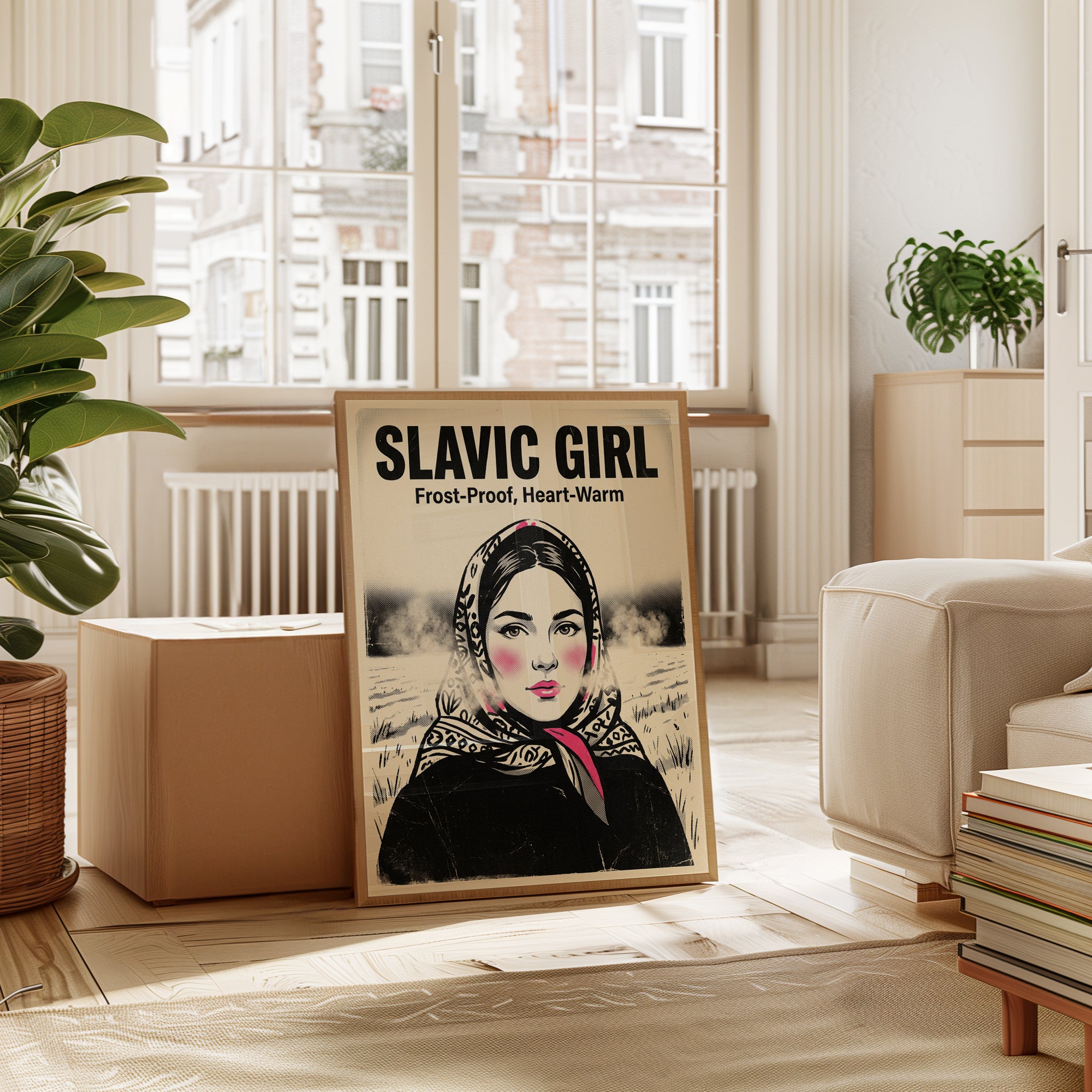 Slavic Girl Vintage Poster: Soviet Propaganda Style Wall Art - interior