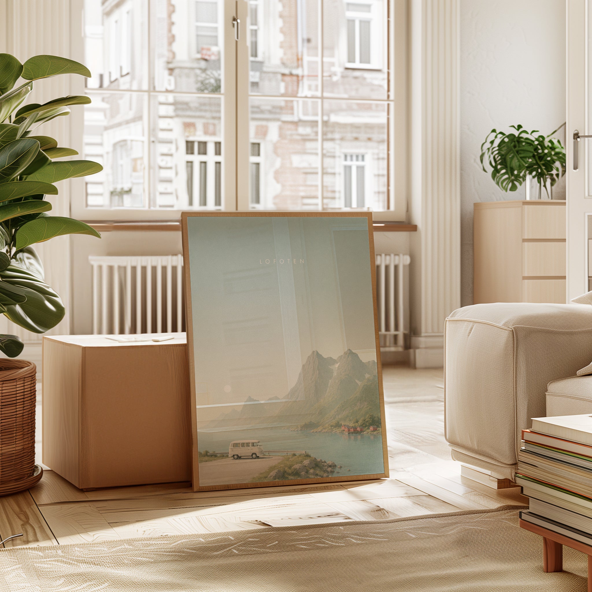 Lofoten Coastal Road Print: Minimalist Nordic Mountain Landscape - interior