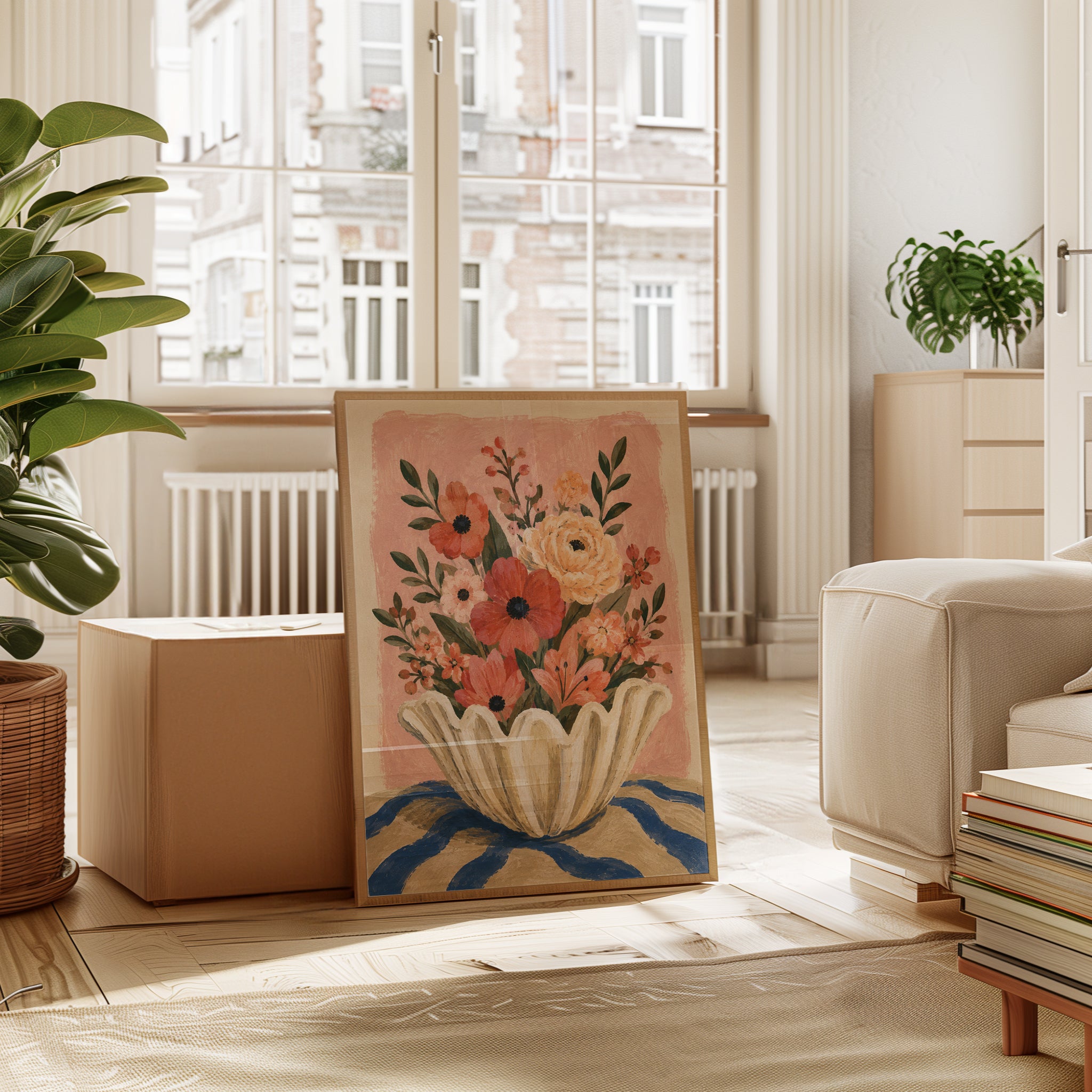 Floral Vase Wall Art – Folk Art Botanical Print - interior