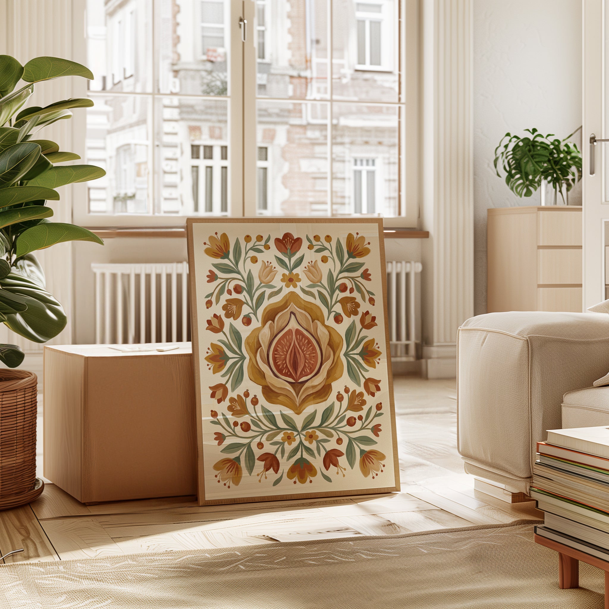 Folk Art Floral Print – Symmetrical Botanical Illustration - interior