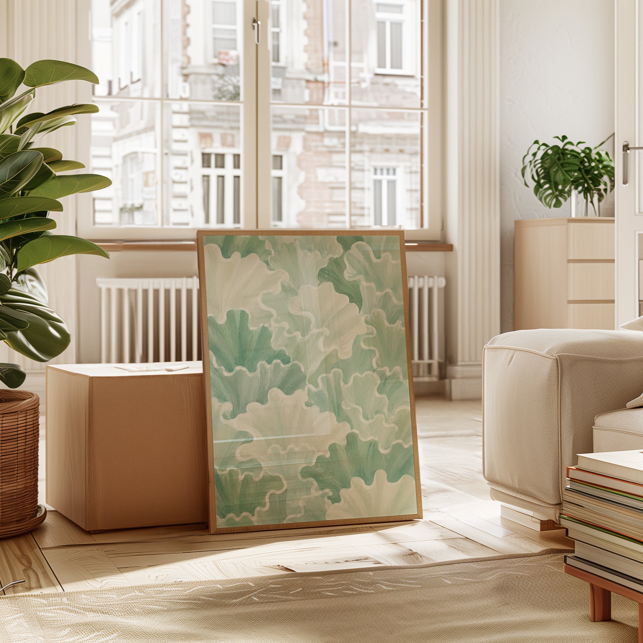 Sage Green Botanical Print – Kale Leaf Wall Art - interior