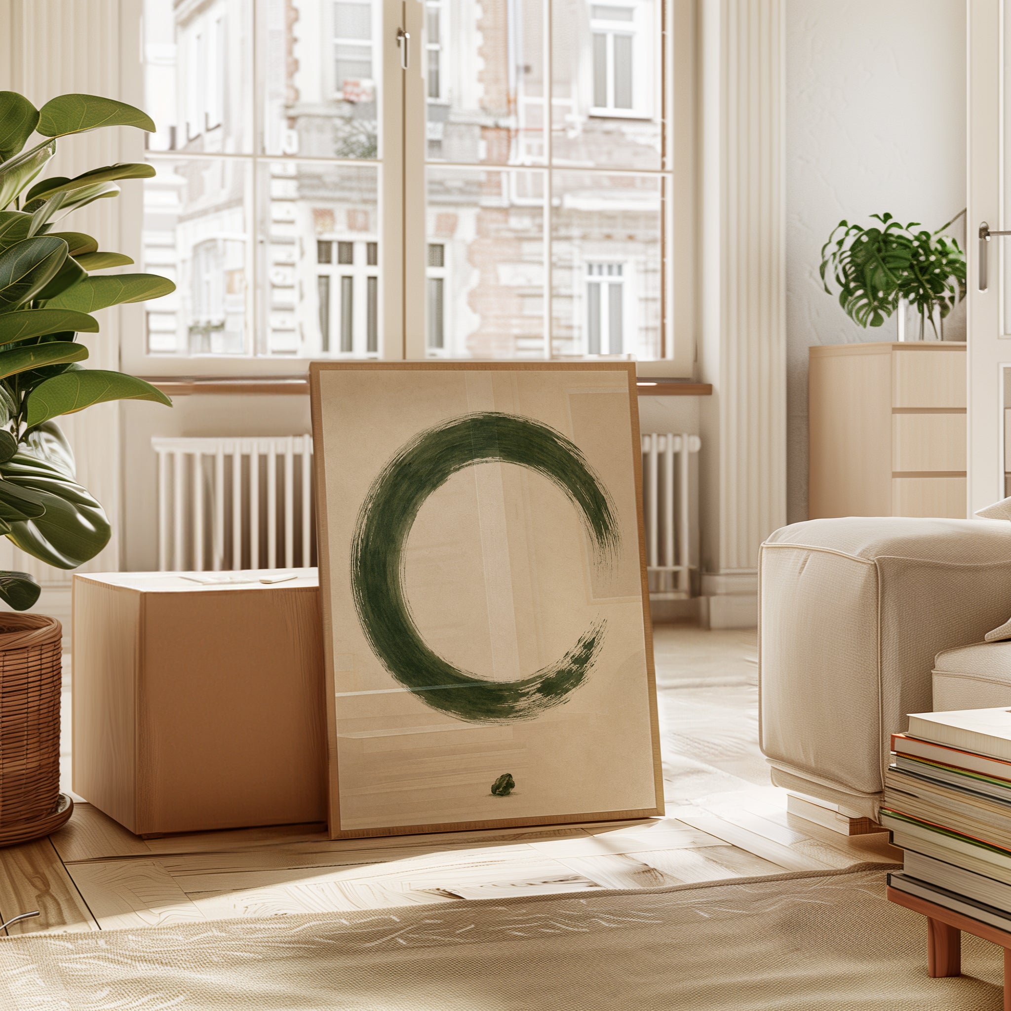 Zen Circle Wall Art – Green Enso Print - interior