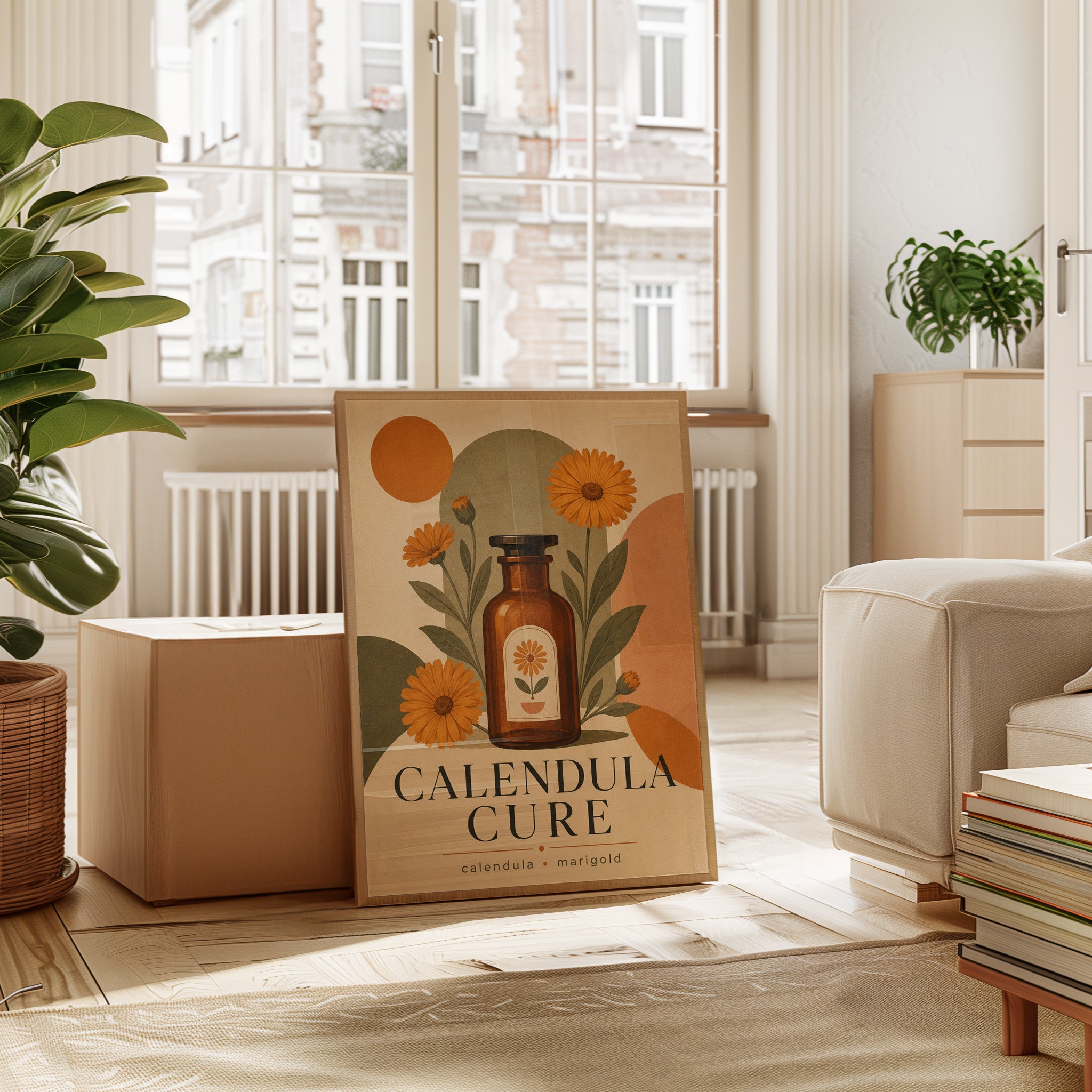 Calendula Apothecary Bottle Art Print: Vintage Botanical Poster - interior