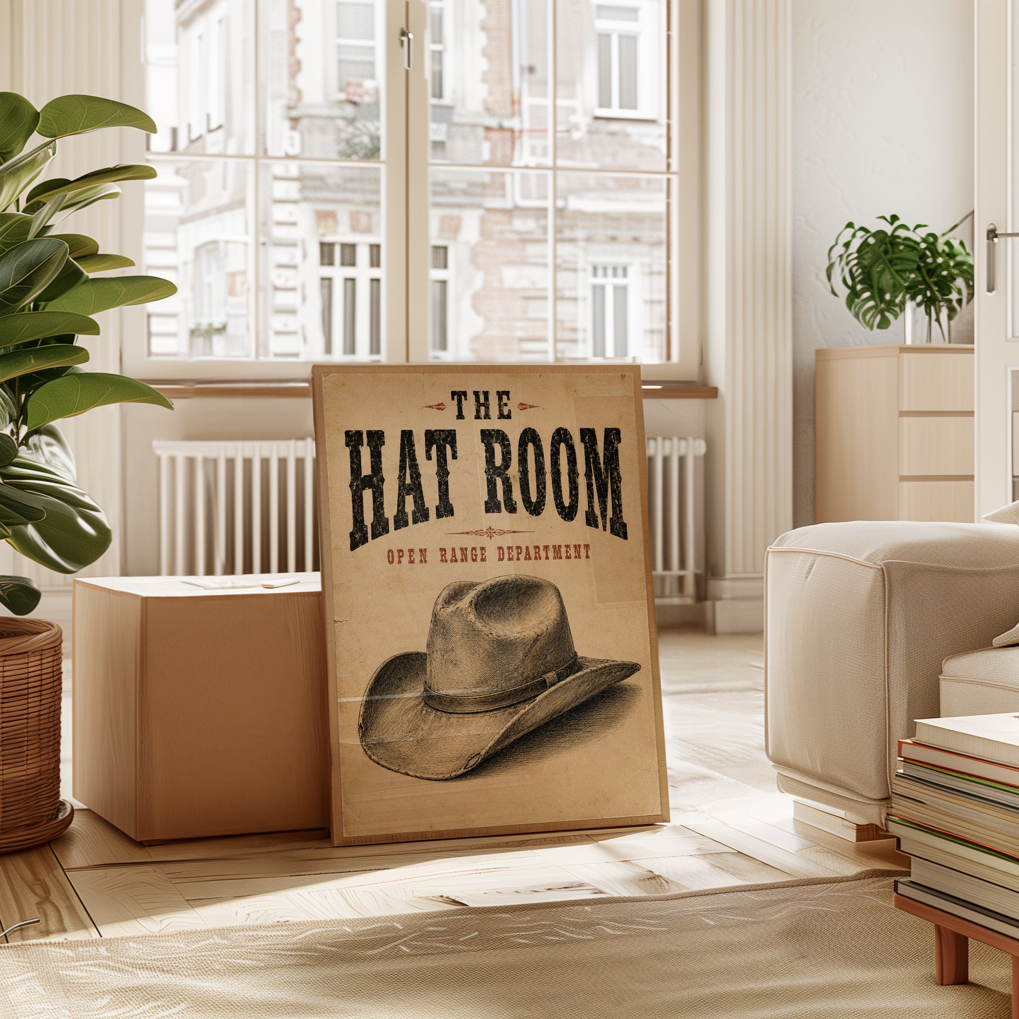 Western Hat Room Sign – Vintage Cowboy Poster - interior