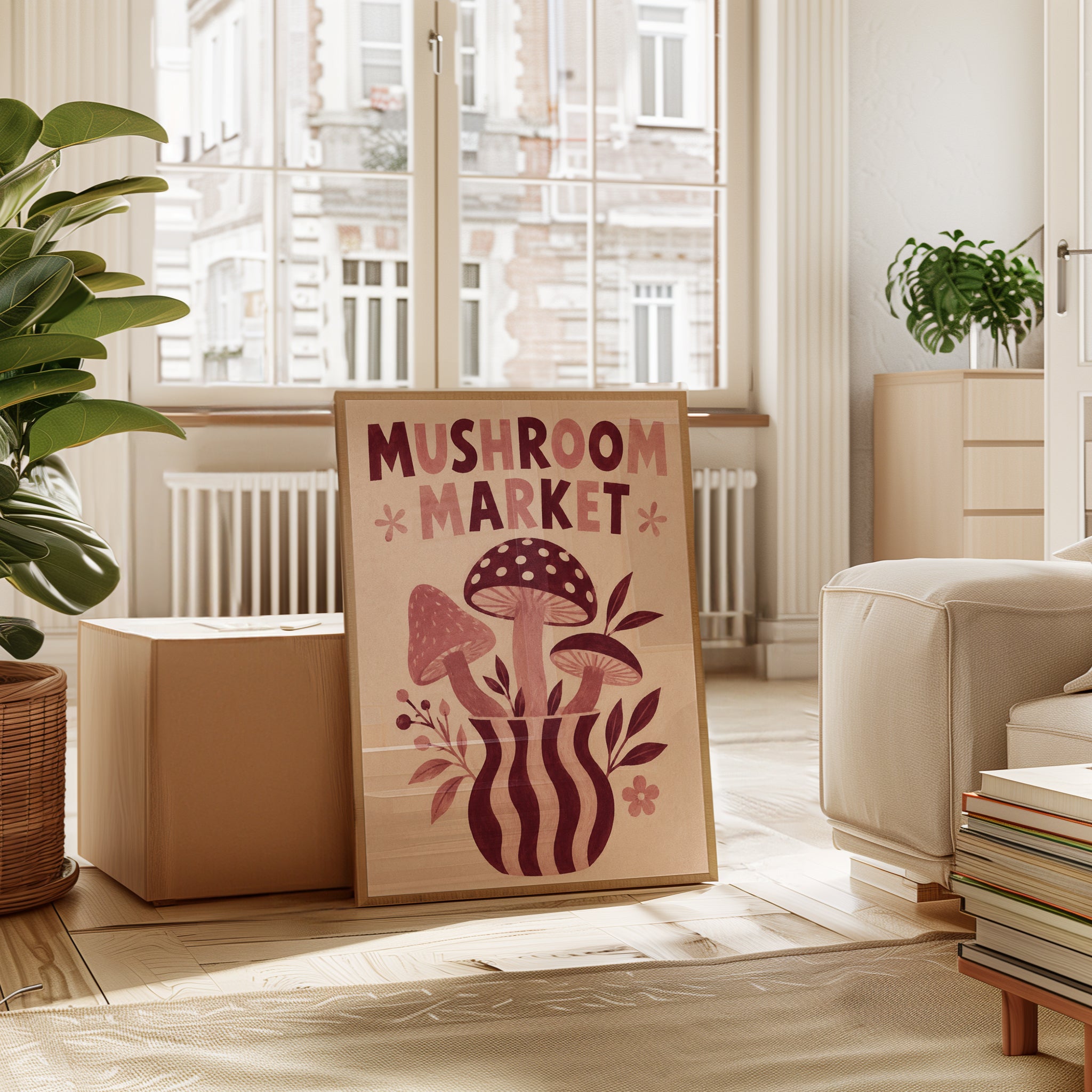 Mushroom Market Poster: Retro Folk Art Botanical Design - interior