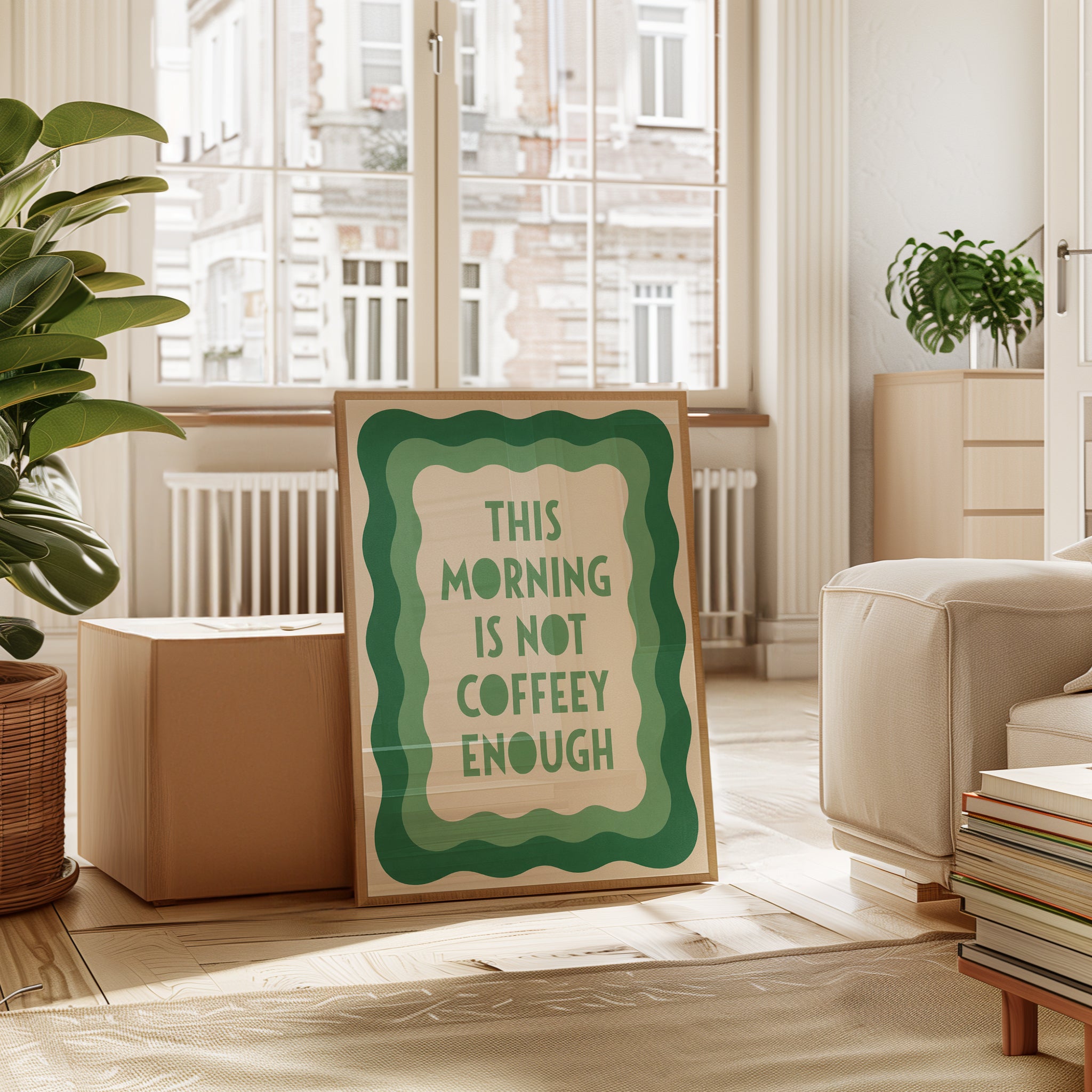 Coffee Lover Wall Art Print: Retro Green Border Typography - interior