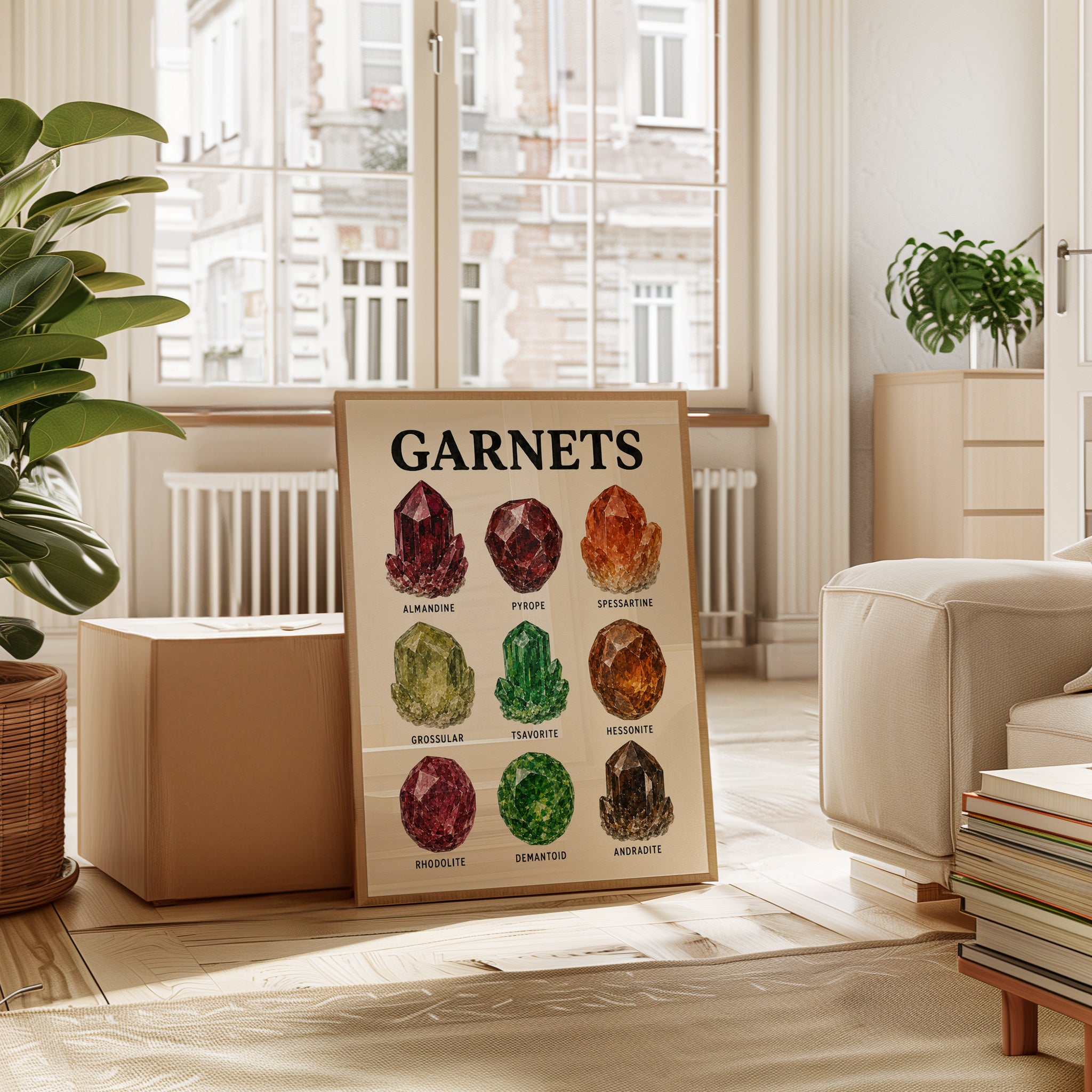 Garnet Types Chart: Vintage Mineralogy Art Print - interior