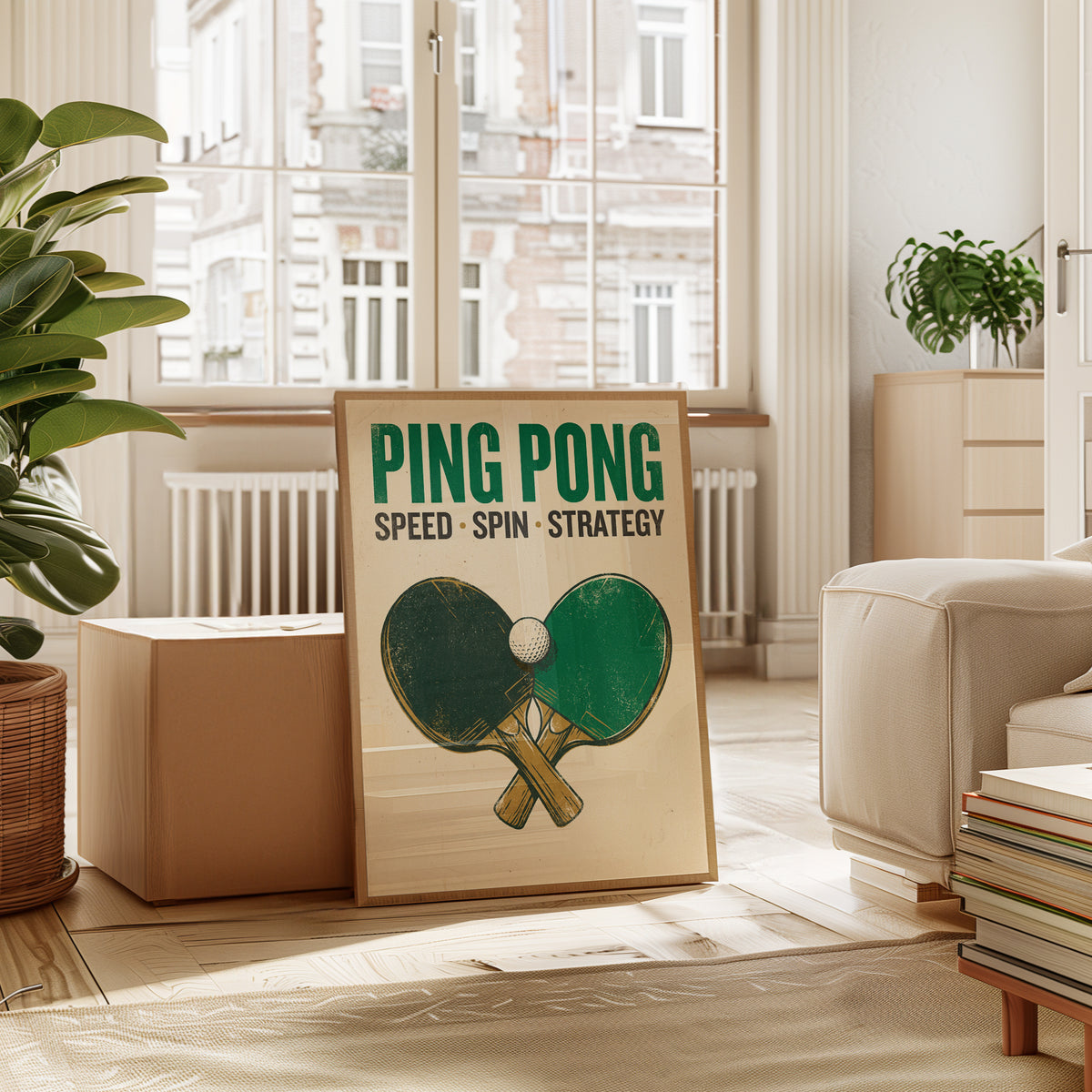 Ping Pong Vintage Poster: Retro Green Sports Wall Art - interior