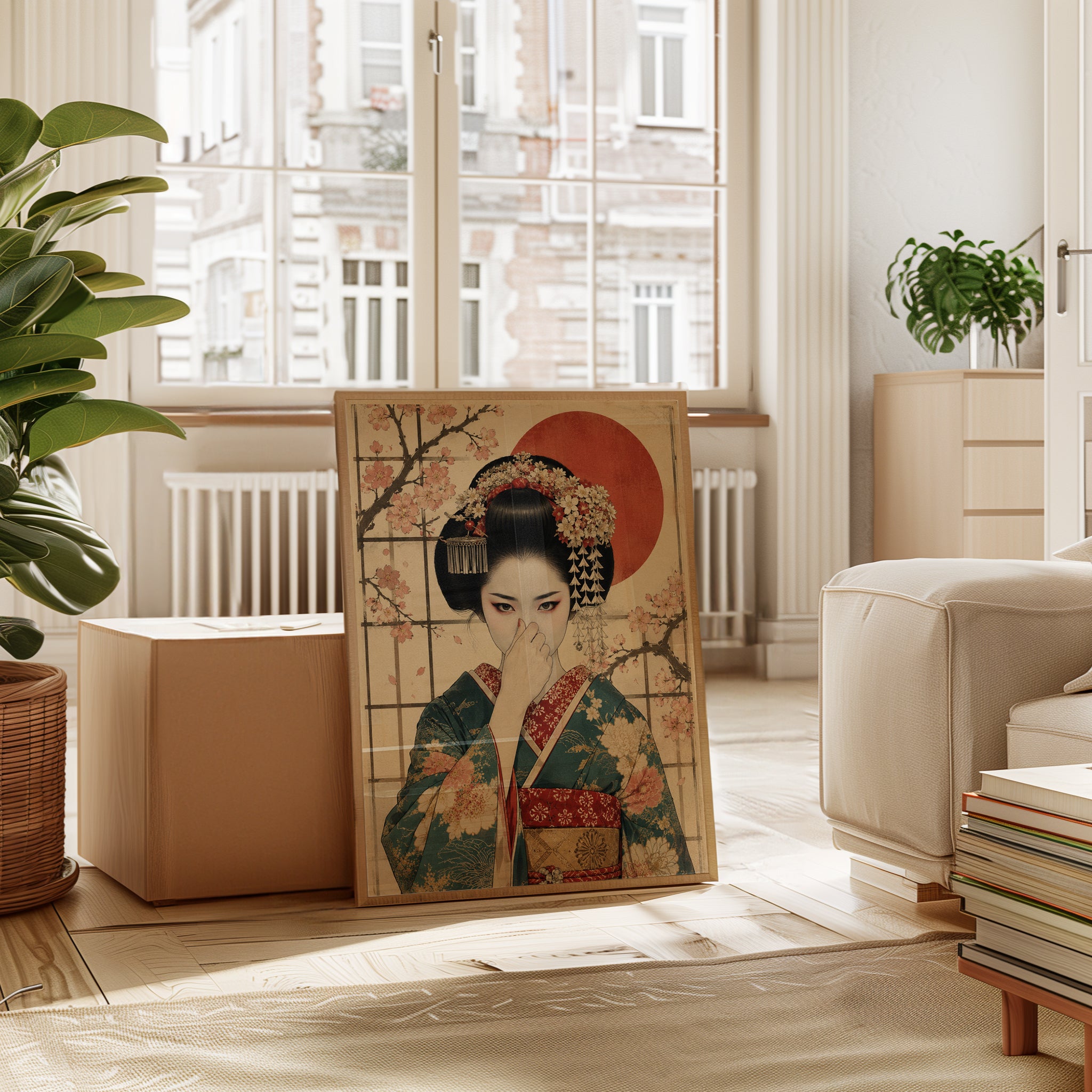 Funny Bathroom Poster Japanese Geisha Art Print - interior