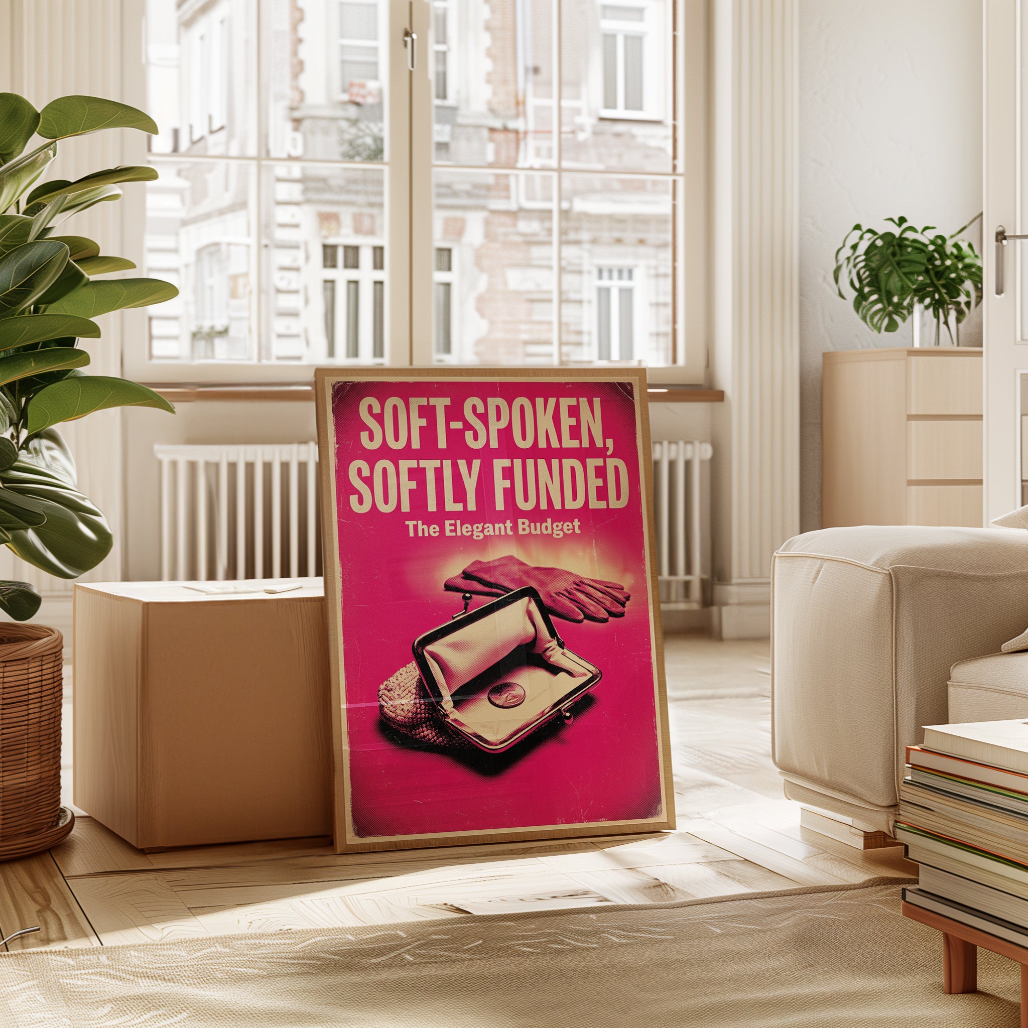 Vintage Pink Budget Poster: Retro 1950s Financial Advice Art Print - interior
