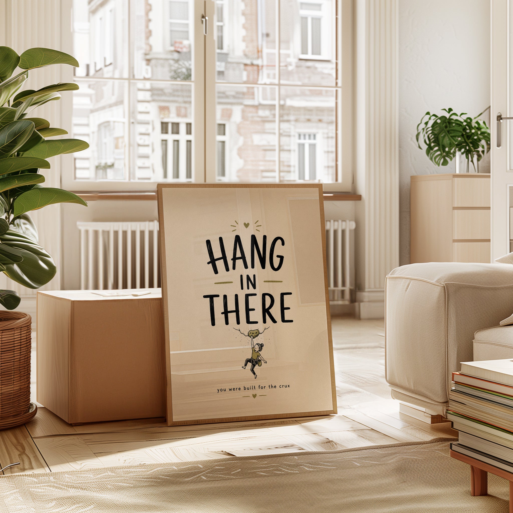 Hang In There Motivational Wall Art: Beige Typography Print - interior
