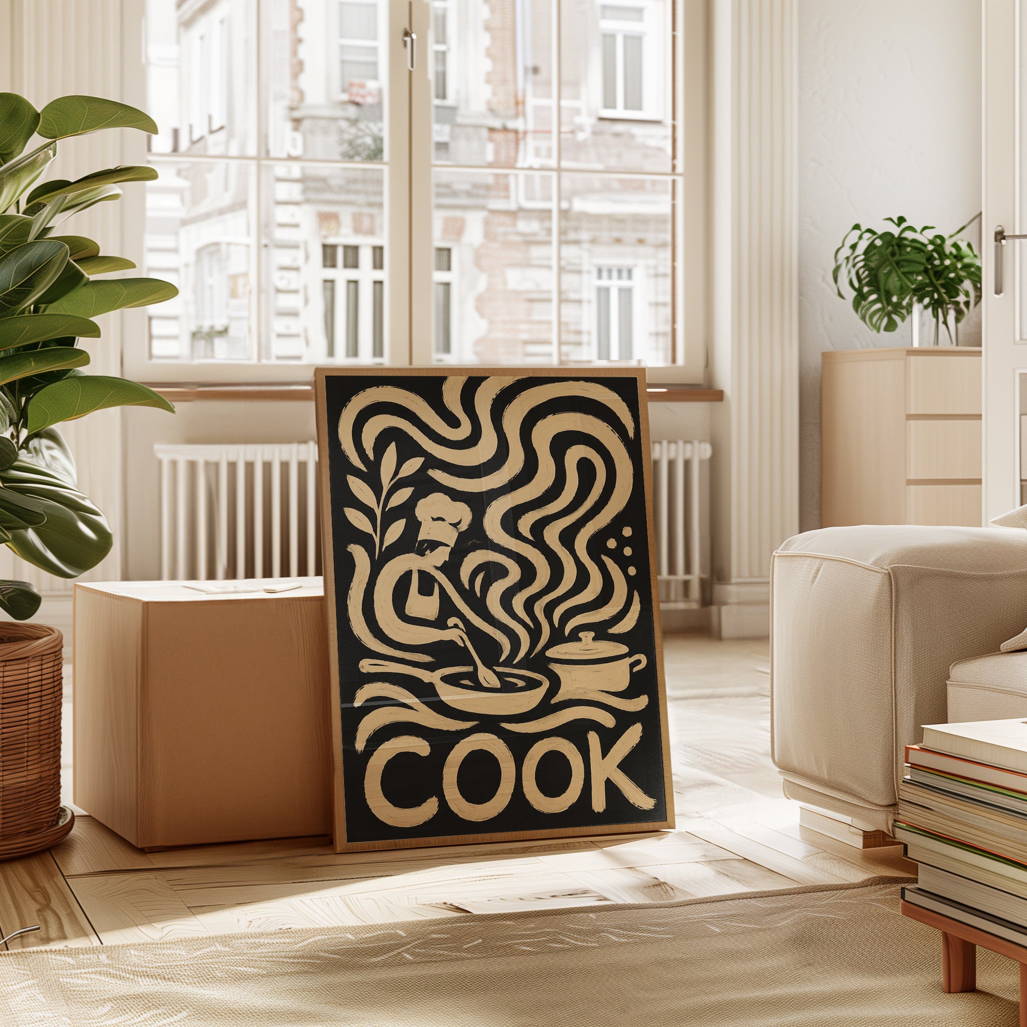 Cook Kitchen Art Print: Vintage Cream and Black Chef Design - interior