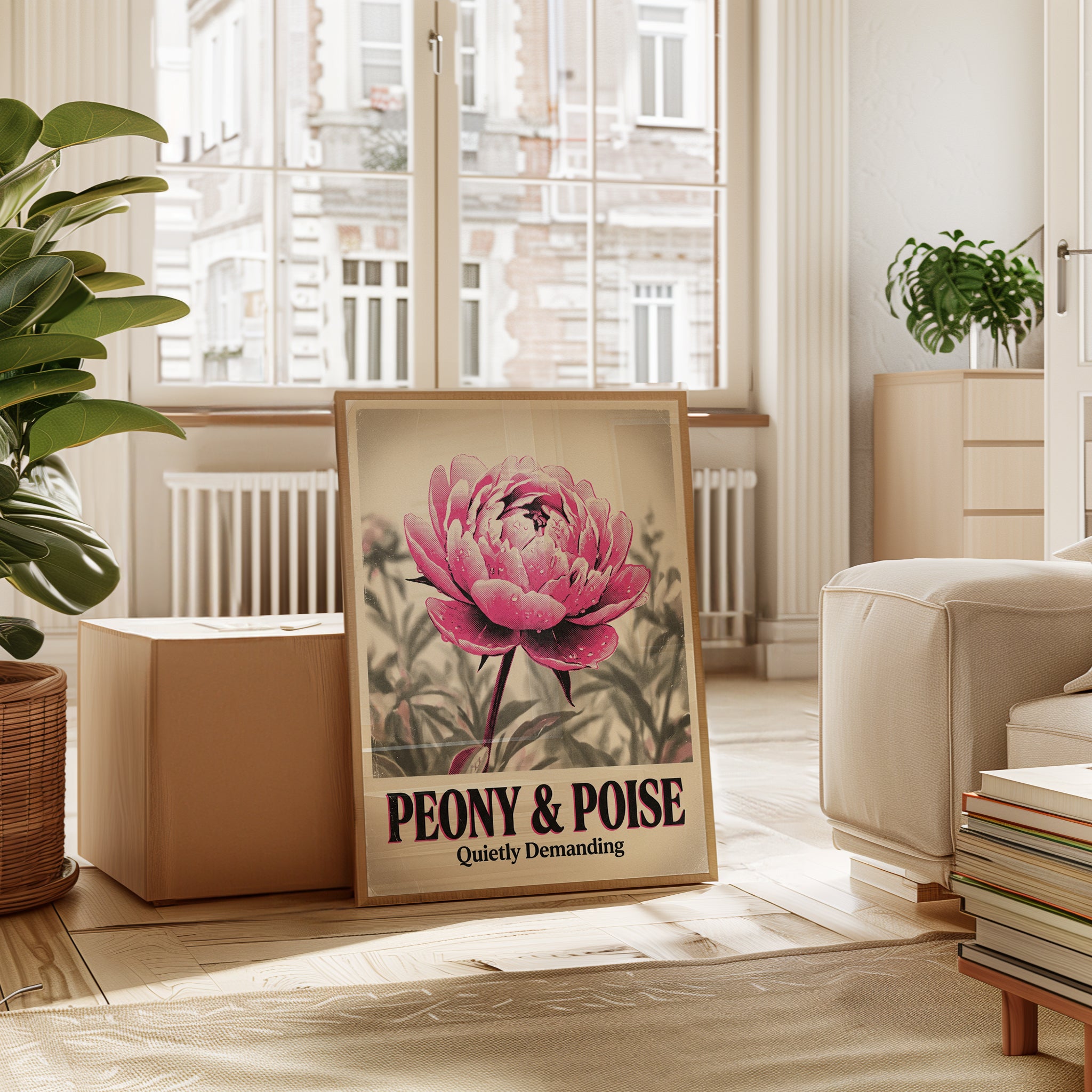 Pink Peony Poster: Vintage Botanical Wall Art - interior
