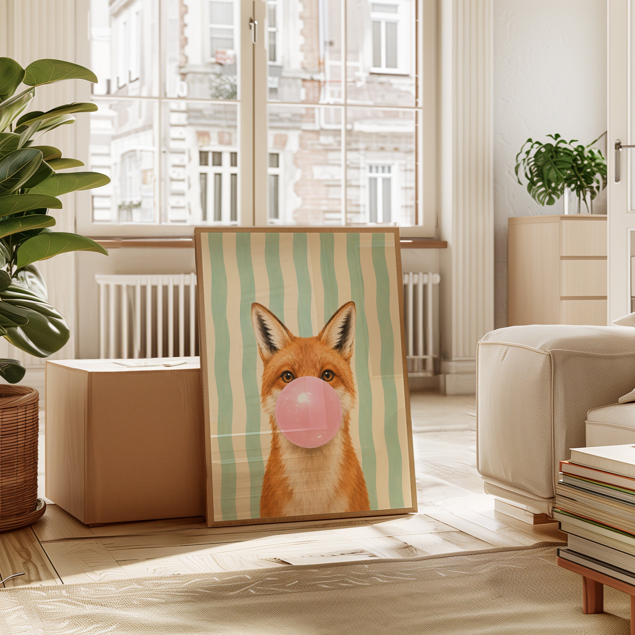 Fox Bubble Gum Print – Animal Nursery Wall Art - interior