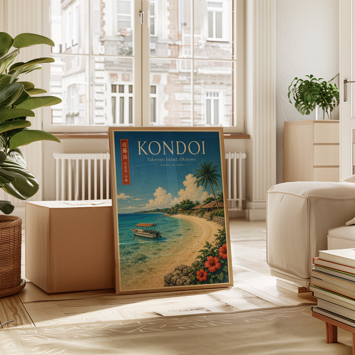 Kondoi Beach Okinawa Poster: Vintage Japanese Travel Art Print - interior