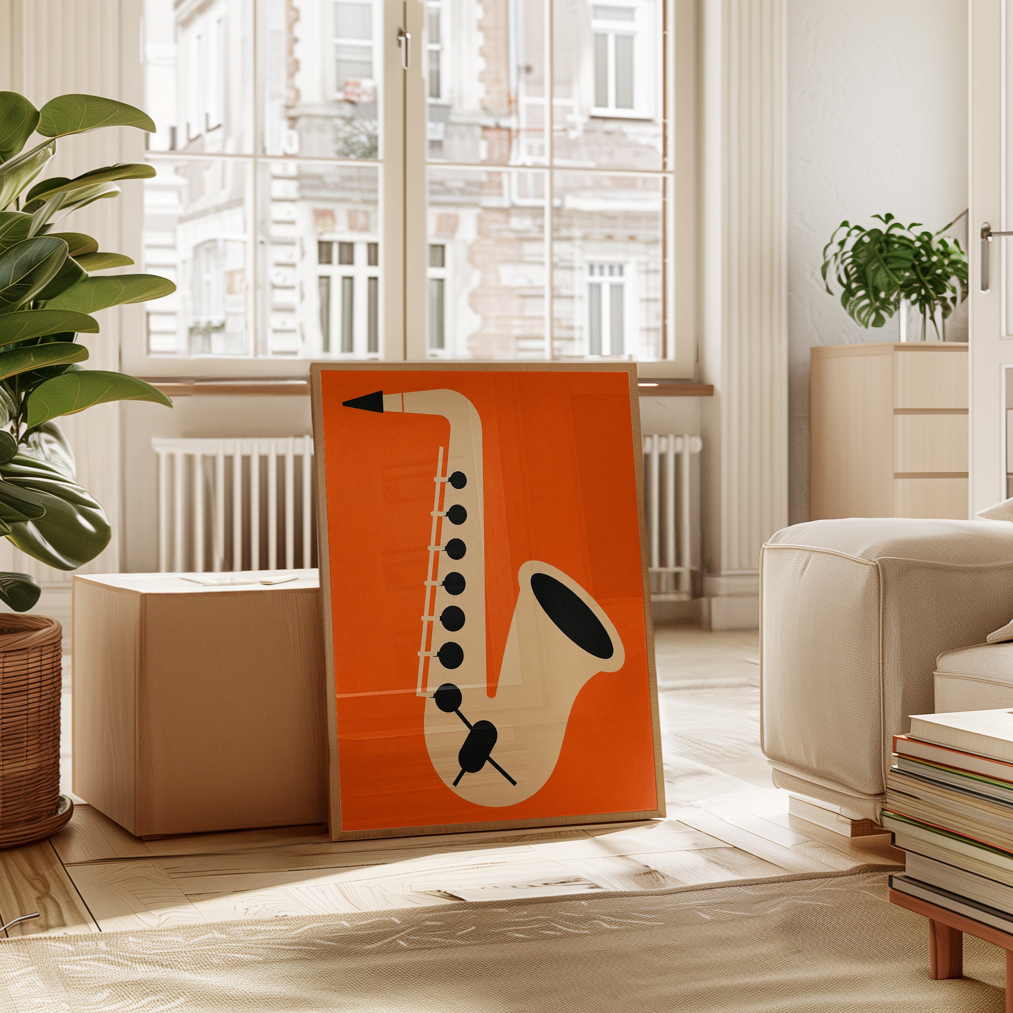 Mid-Century Saxophone Print — Minimalist Jazz Illustration - interior