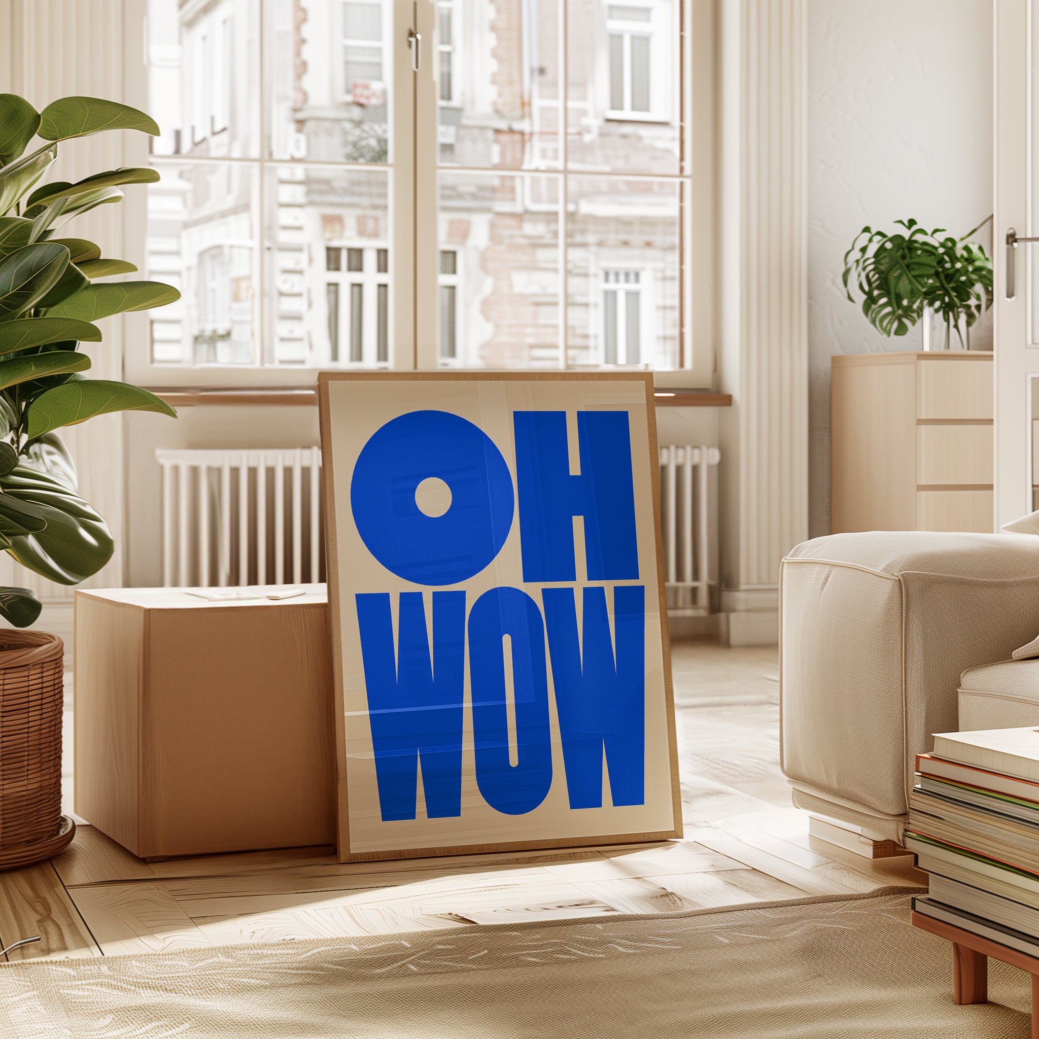 Oh Wow Typography Print — Bold Blue Retro Lettering - interior