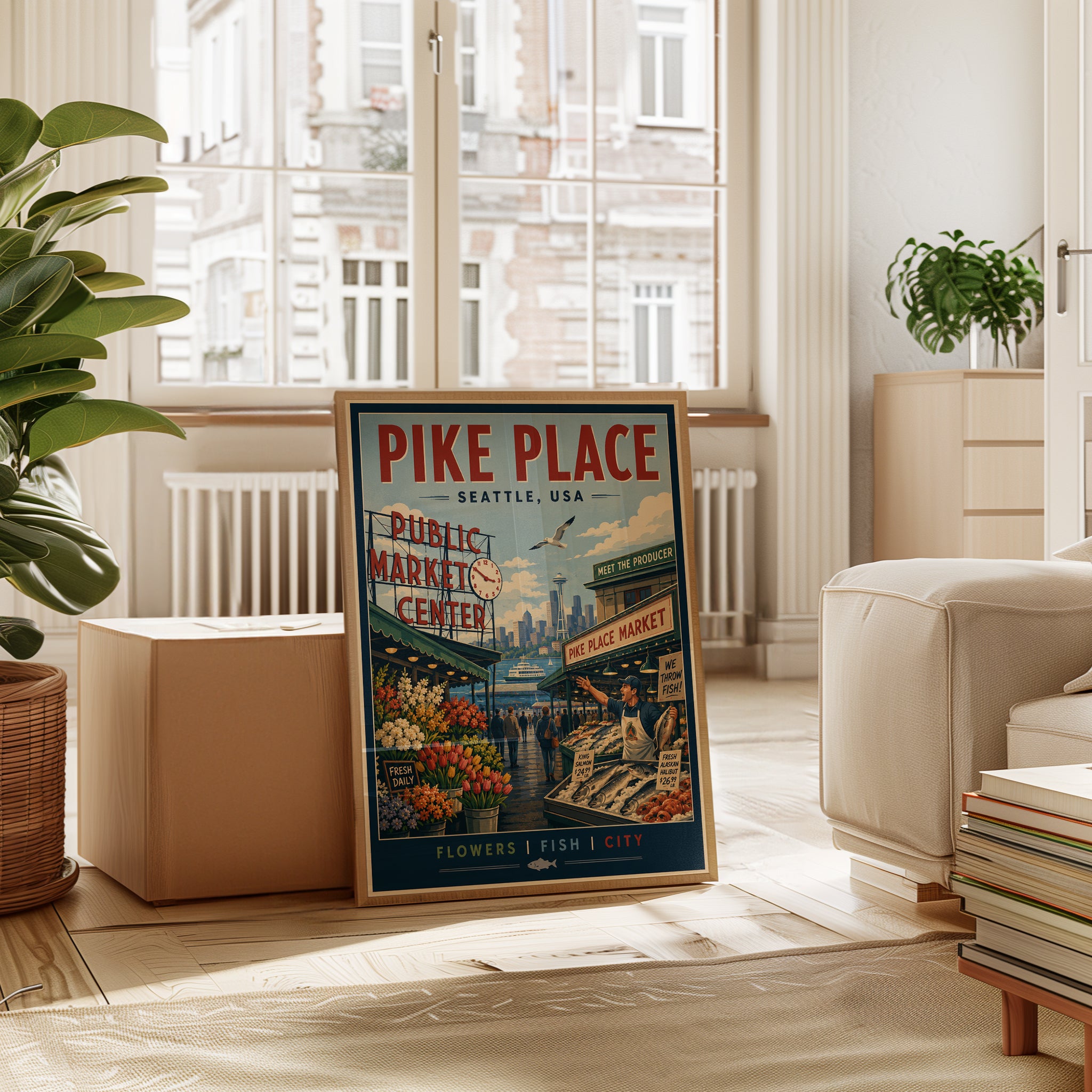 Pike Place Market Poster — Vintage Seattle Travel Print - interior