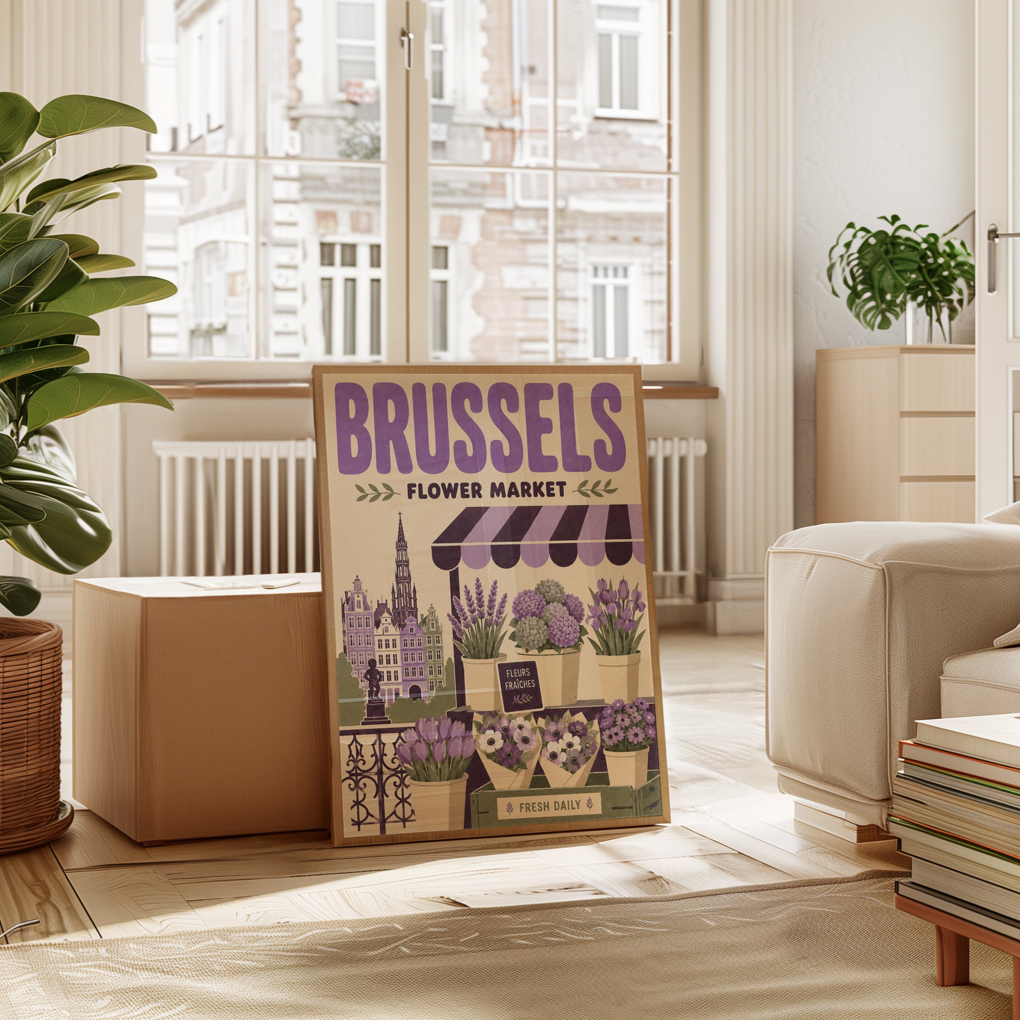 Vintage Brussels Flower Market Print - interior