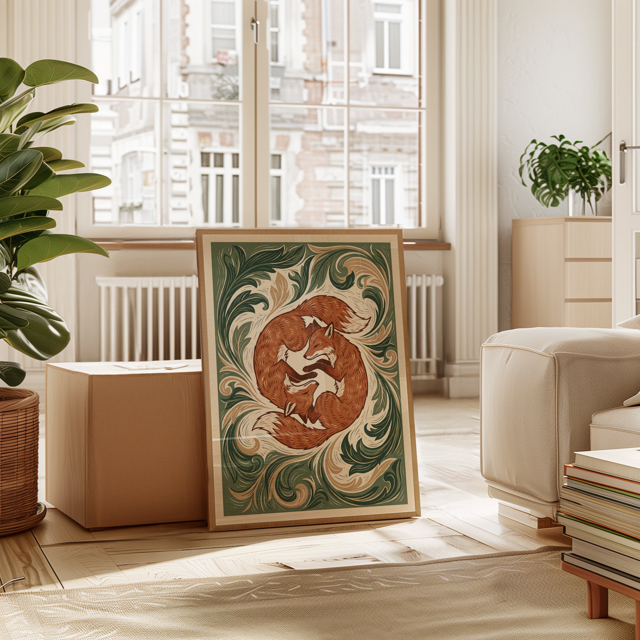 Fox Print Poster: Art Nouveau Wildlife Design (Living Room or Bedroom) - interior