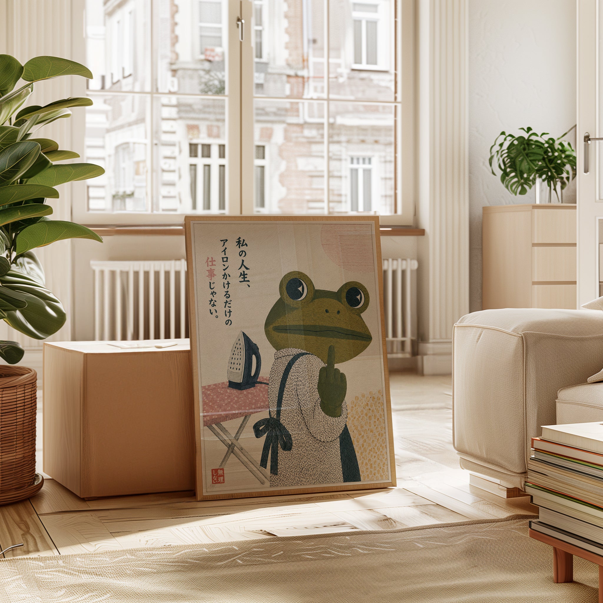 Japanese Frog Ironing Art – Funny Animal Print - interior